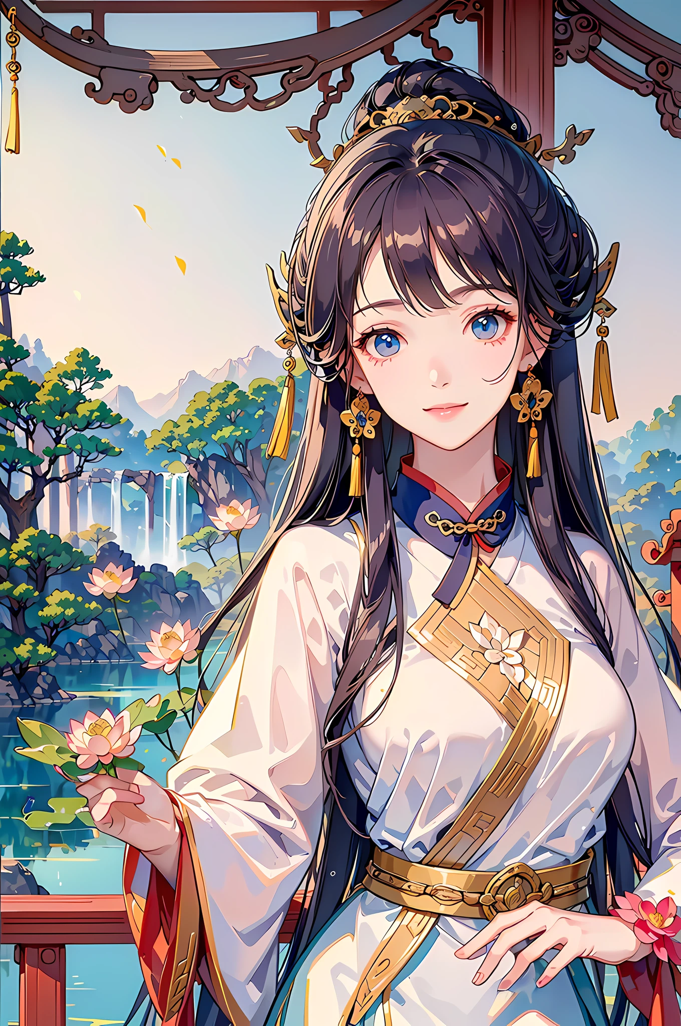 Holding a lotus flower in his hand