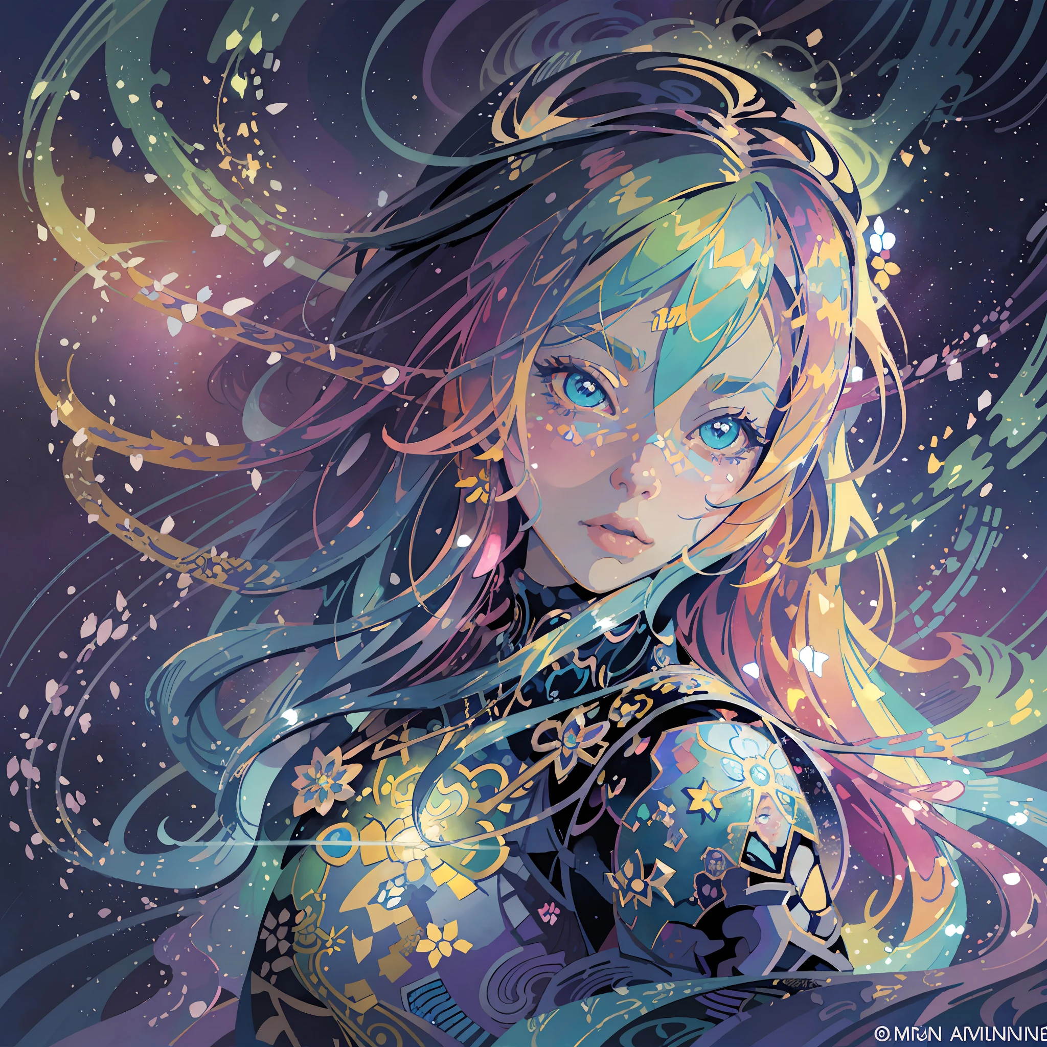 a close up of a AVRIL LAVIGNE with long blonde hair and blue eyes, detailed digital anime art, artgerm on artstation pixiv, digital anime illustration, artgerm. anime illustration, fantasy art style, alphonse mucha and rossdraws, artgerm. high detail, extremely detailed artgerm, anime fantasy illustration, digital anime art, beautiful anime art style, chromic aberration, action packed,light placement art, luminism, maximalism, intricate complex painting matrix, ultra high contrast, detailed busy painting matrix, wide angle lens, bioluminescence, bouncing lighting, intricate reflections, best shadows, best lighting, best postprocessing, artistic filters, ambient occlusion, romanticism