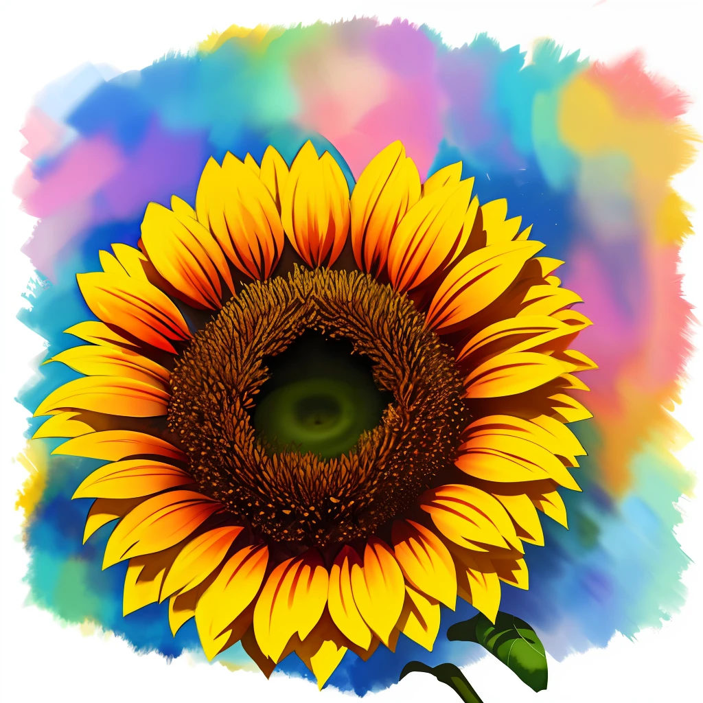 A sunflower flower in watercolor style, Design with 32k quality, inspired by T-shirt design, with watercolor style, made by DSLR Camera, full framing, centered, white background, maximum quality, maximum detail.