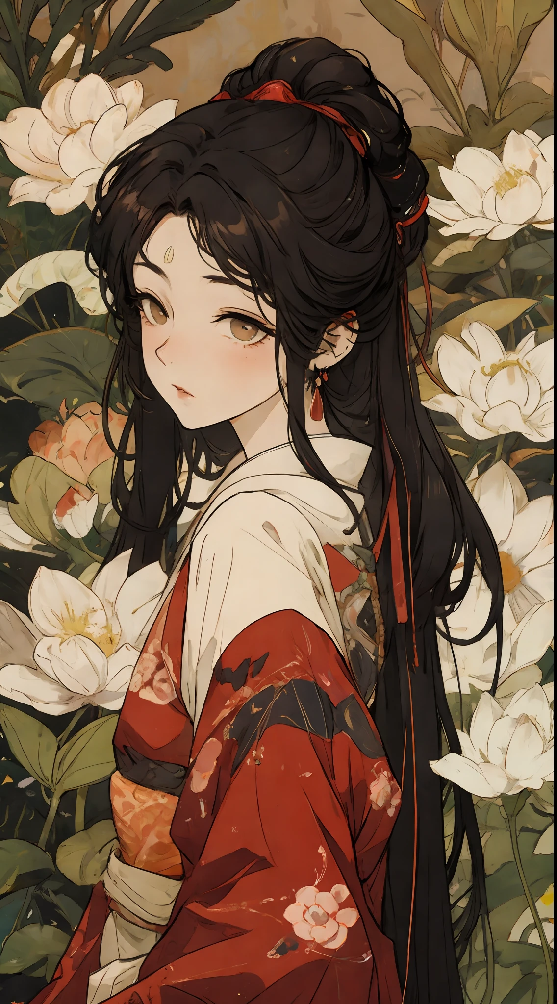 a girl, ancient chinese clothing, full body, sunlight, clear face, clean white background flowers, masterpiece, super detail, epic composition, ultra hd, high quality, extremely detailed, official art, uniform 8k wallpaper, super detail, 32k