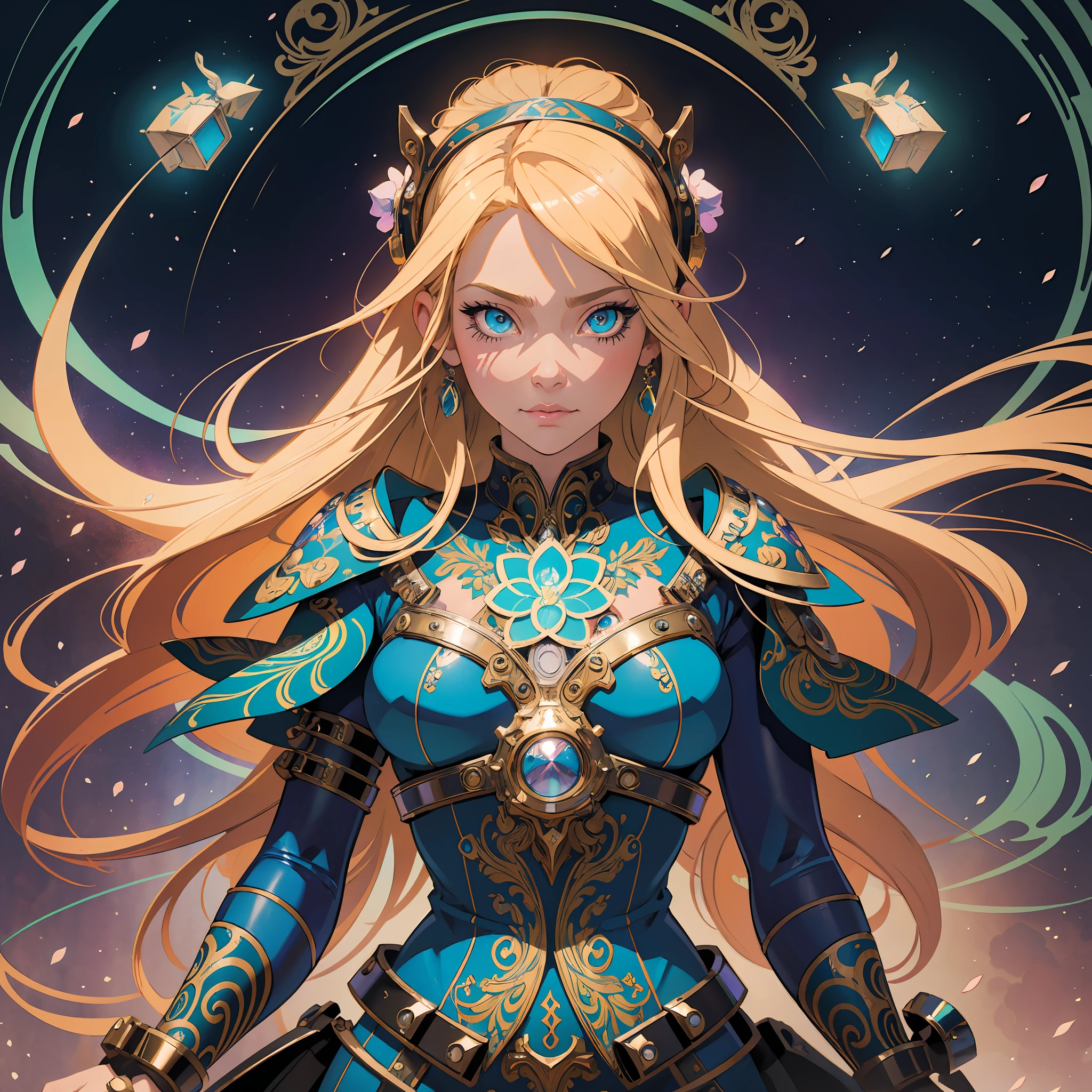 a close up of a AVRIL LAVIGNE with long blonde hair and blue eyes, detailed digital anime art, artgerm on artstation pixiv, digital anime illustration, artgerm. anime illustration, fantasy art style, alphonse mucha and rossdraws, artgerm. high detail, extremely detailed artgerm, anime fantasy illustration, digital anime art, beautiful anime art style, chromic aberration, action packed,light placement art, luminism, maximalism, intricate complex painting matrix, ultra high contrast, detailed busy painting matrix, wide angle lens, bioluminescence, bouncing lighting, intricate reflections, best shadows, best lighting, best postprocessing, artistic filters, ambient occlusion, romanticism