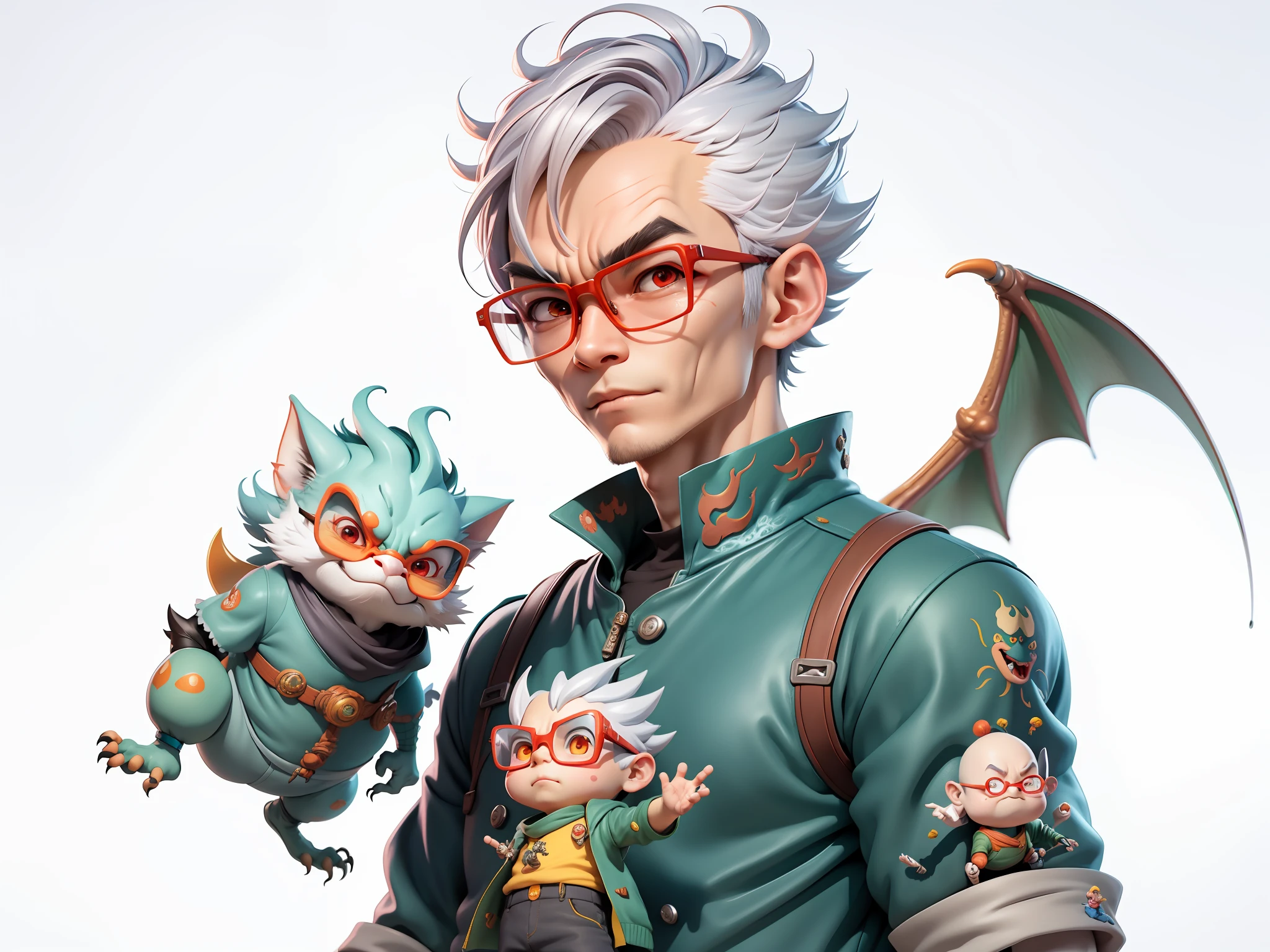 Oriental face young man wearing dragon shirt wearing silver glasses, digital painting, 3D character design by Mark Clairedon and Pixar and Hayao Miyazaki and Akira Toriyama, the illustration is a 4K resolution HD illustration with very detailed facial features and cartoon-style visuals.