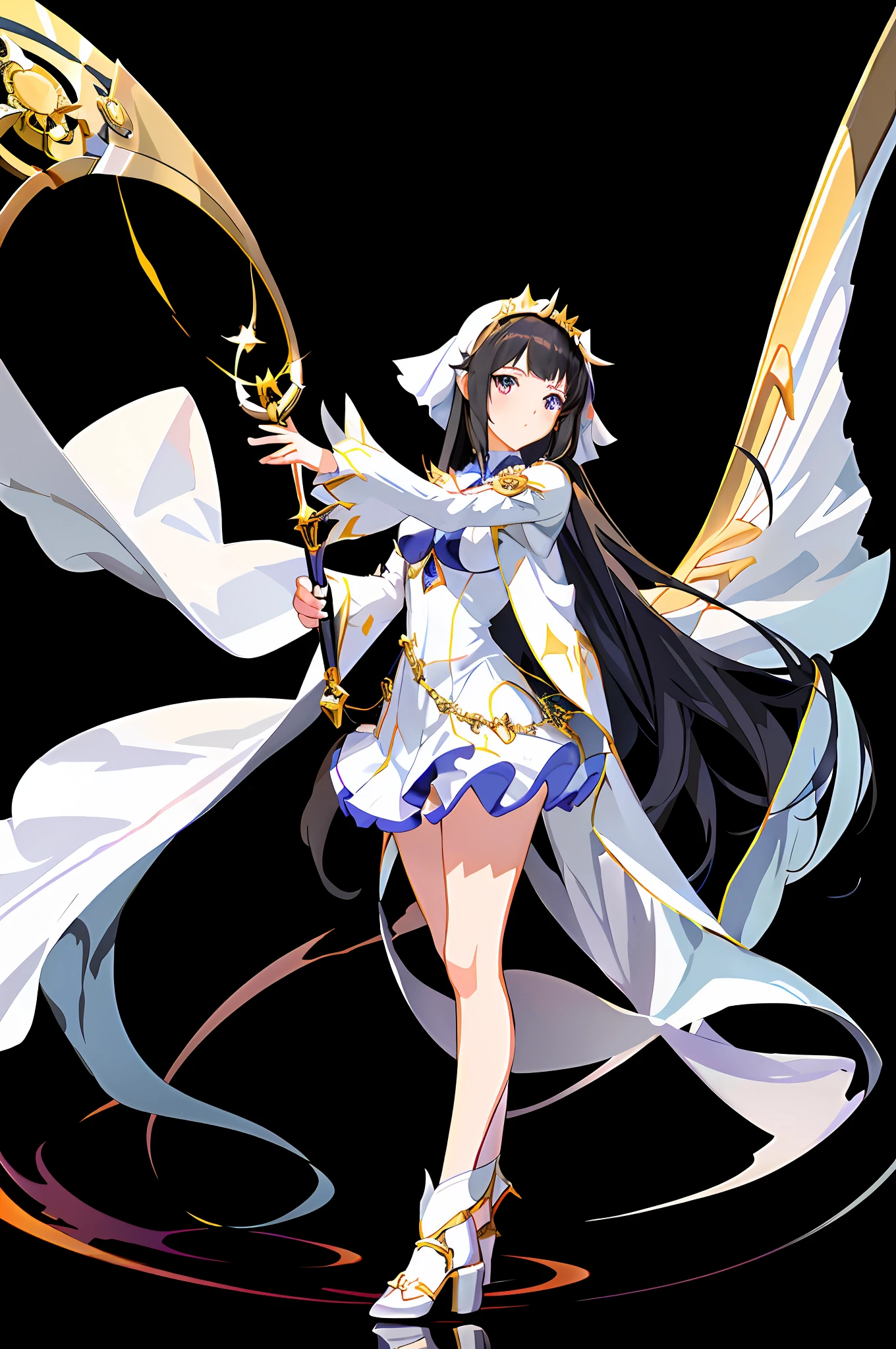 anime girl in white dress with cape and gold belt waving, hestia, anime visual of a cute girl, albedo from the anime overlord, dressed like a cleric, albedo from overlord, anime goddess, black - haired mage, cute anime waifu in a nice dress, anime moe artstyle, cleric, official artwork, azur lane style