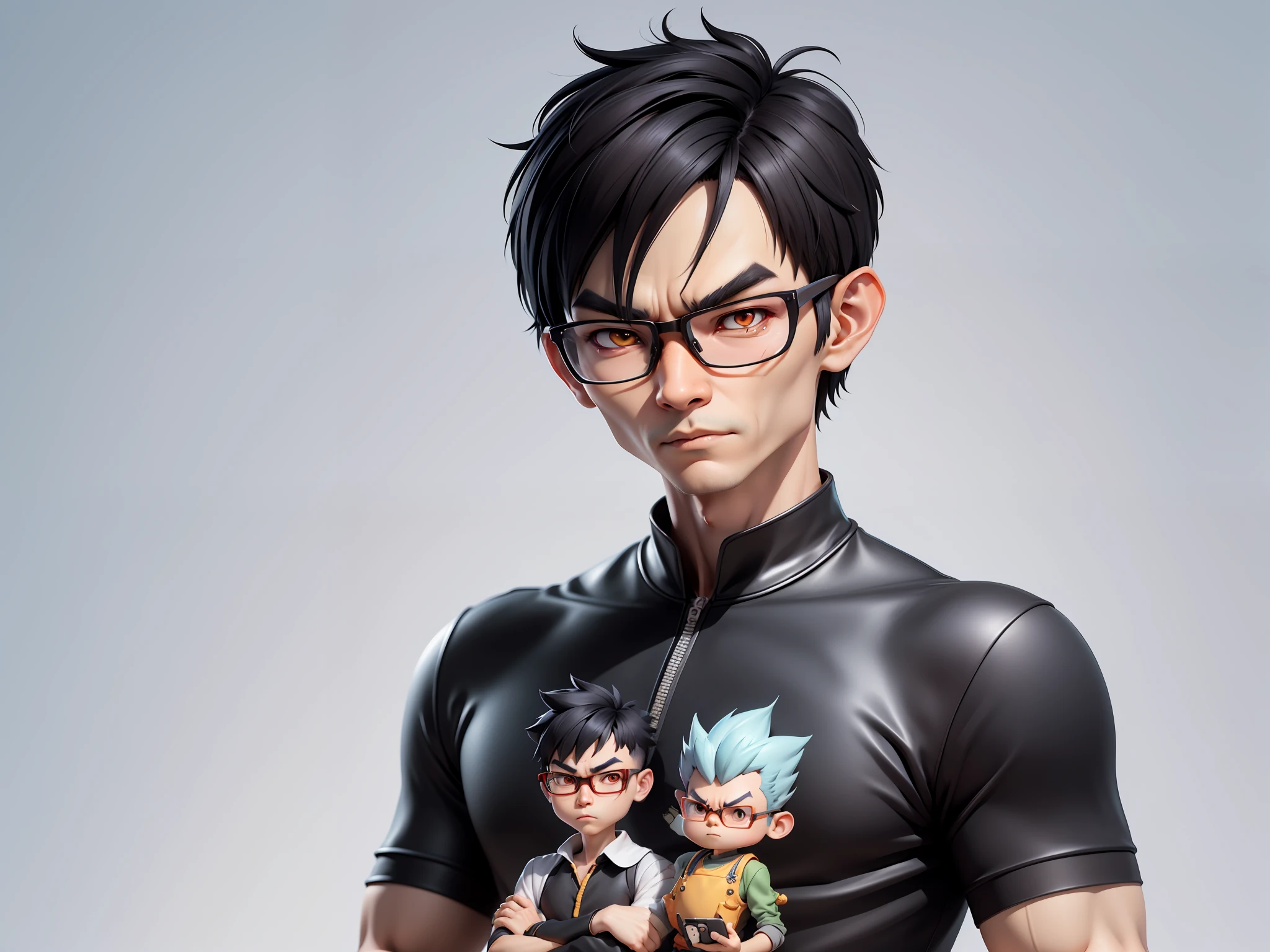 Oriental face young man wearing dragon shirt wearing silver glasses, black super short hair, tiger, digital painting, 3D character design by Mark Clairedon and Pixar and Hayao Miyazaki and Akira Toriyama, the illustration is a 4K resolution HD illustration with very detailed facial features and cartoon-style visual effects.