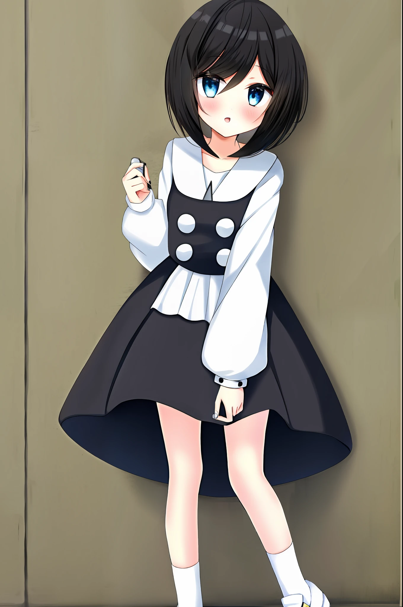 Girl with Black Bob Hair Pokemon Style Big Eyes Cute White Clothes