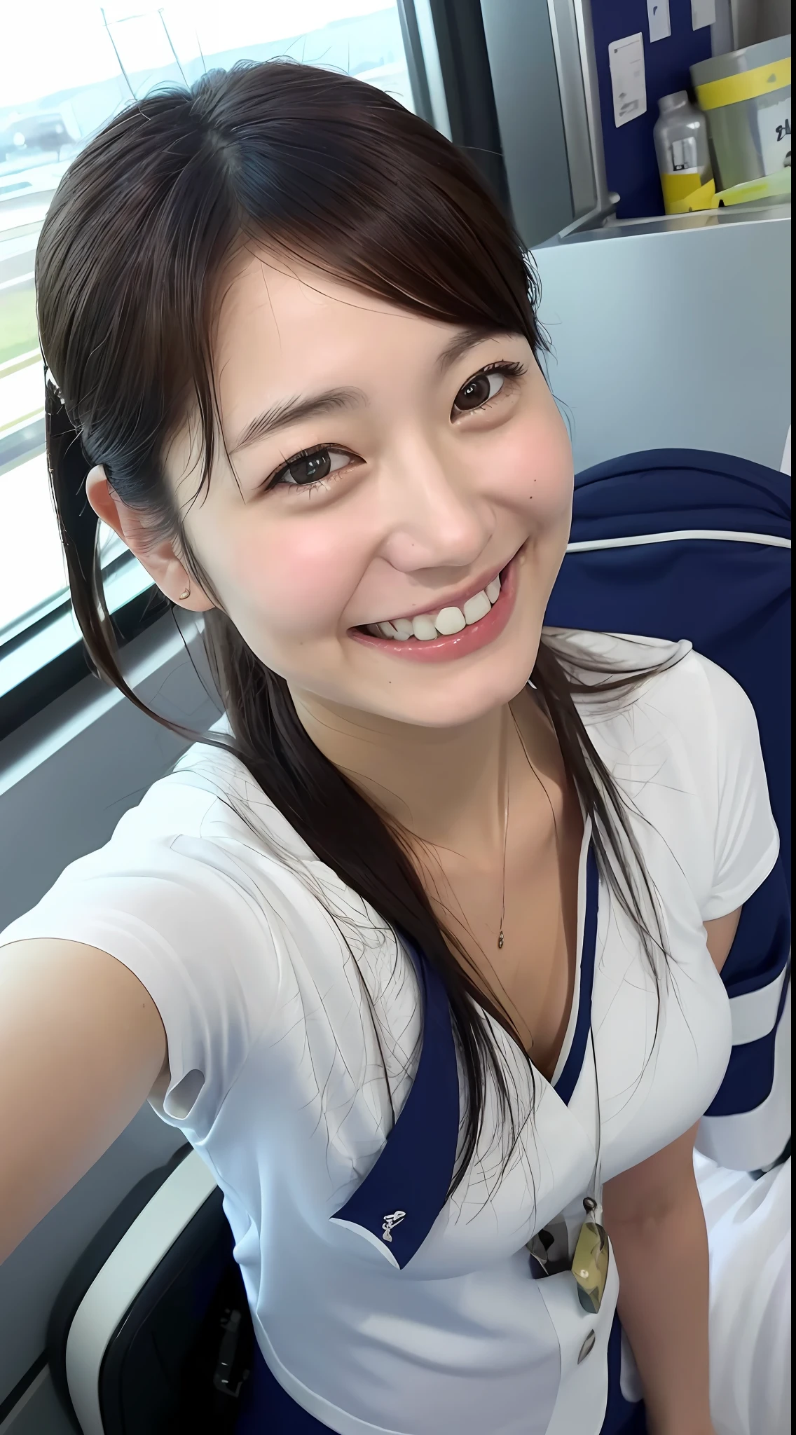 ((best image quality)), big, (cabin attendant), airport, smiling smile, (((Japan people)), 15, 16, 17, 18,