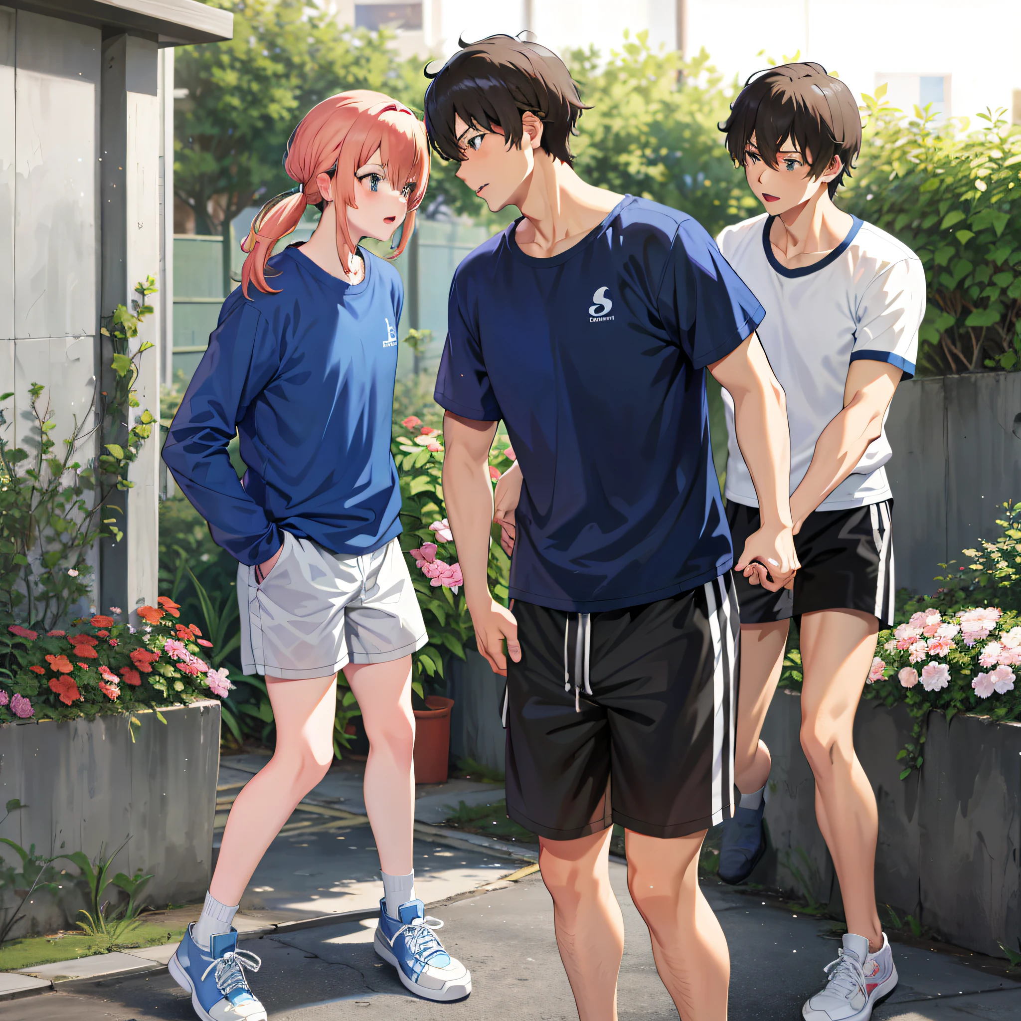 anime characters walking down a street with a woman in a blue shirt, official anime still, sankakucomplex anime image, official studio anime still, official fanart, summer day, slice of life anime, summer afternoon, afternoon hangout, in style of kyoto animation, smooth anime cg art, on a sunny day, summer morning, tall anime guy with blue eyes