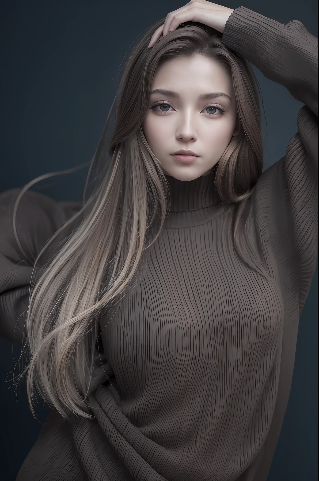 Woman in Bear Costume, Real Life Style, ((Top Quality, Masterpiece: 1.3)), (Russian Beauty)), 1 Woman, 15 years old, Big: 1.3, Slender Body Type: 1.1, Toned Abs, Blonde Semi-Long Hair, Super Detailed Face, Detailed Lips, Detailed Eyes, Double Eyelids, Smile, Look Right, Jump, Brown Eyes, Super Wide Shot, Brown Knitted Sweater