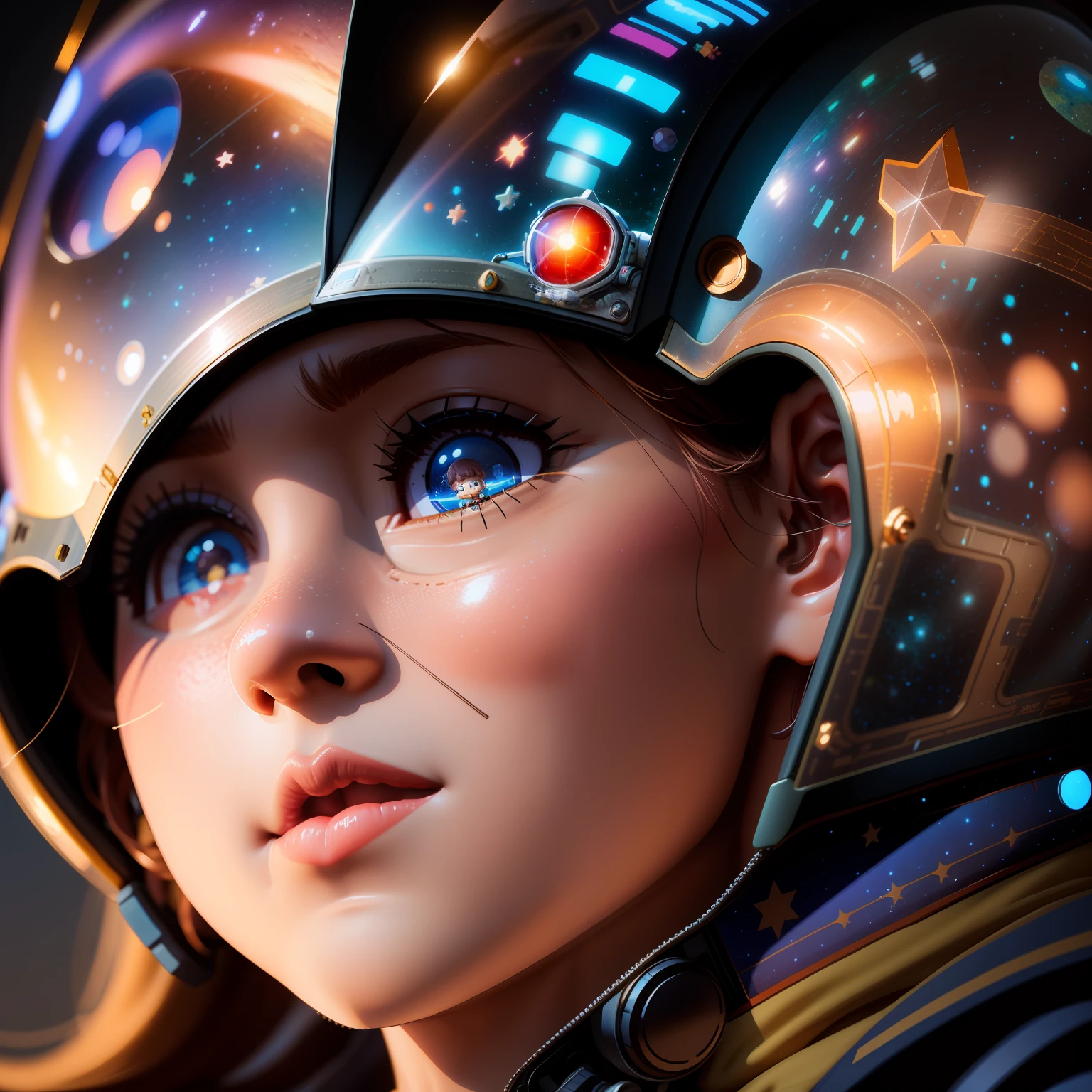 There is a small doll with helmet and helmet, cute 3d rendering, small astronaut looking up, portrait anime space cadet boy, cute 3d anime boy rendering, cute detailed digital art, cute male explorer, stylized 3d rendering, 3d rendered 8k character art, cute digital painting, 3d anime style, super detailed rendering