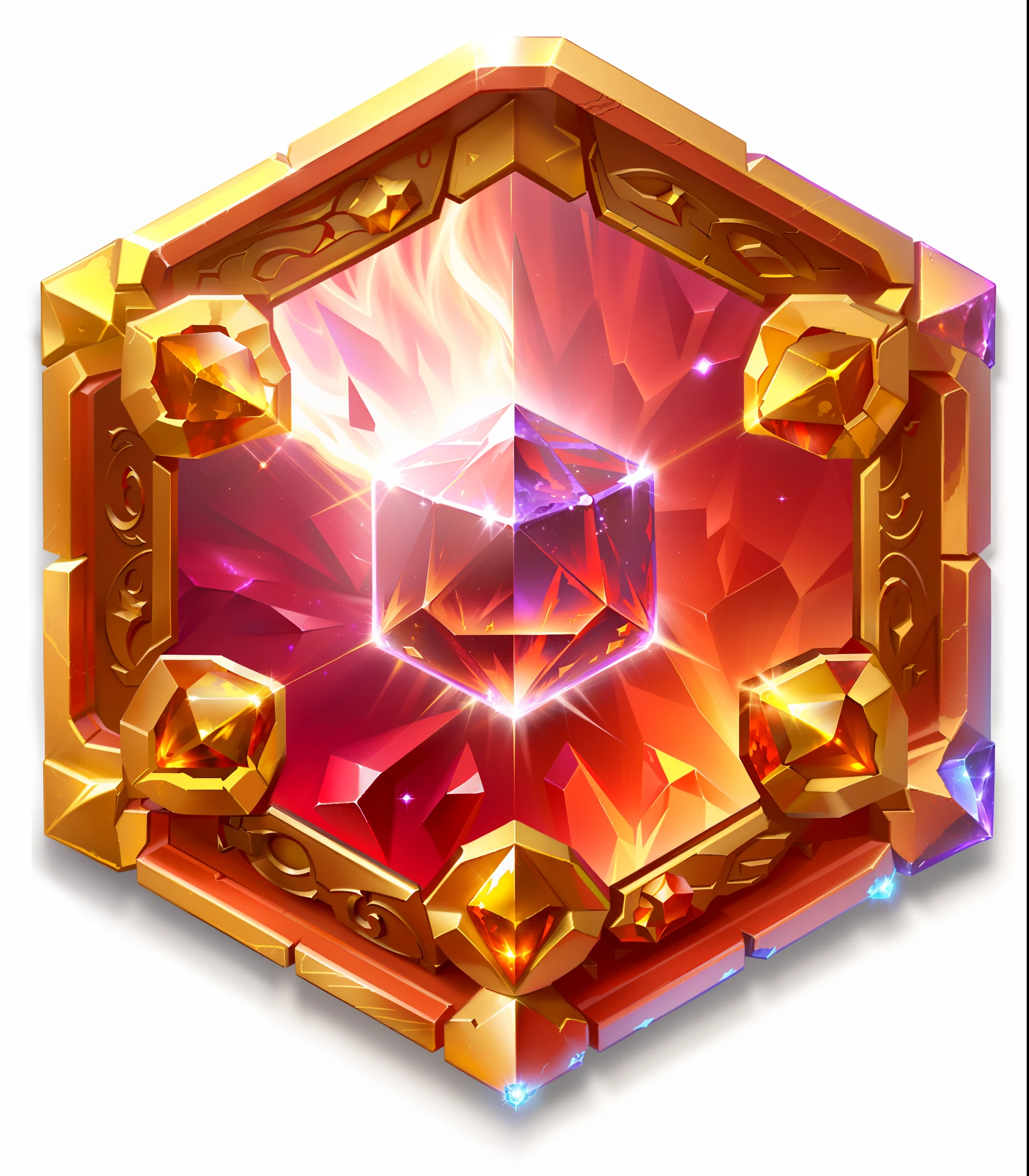 a red and gold hexagonal object with a gold border around it, world of warcraft spell icon, heartstone, ability image, fantasy game spell icon, magical artifact, magic spell icon, heartstone original art style, fantasy game spell symbol, artifact, infinite crystal ascent, game icon asset, lightning mage spell icon, hearthstone style, [ shards, icon