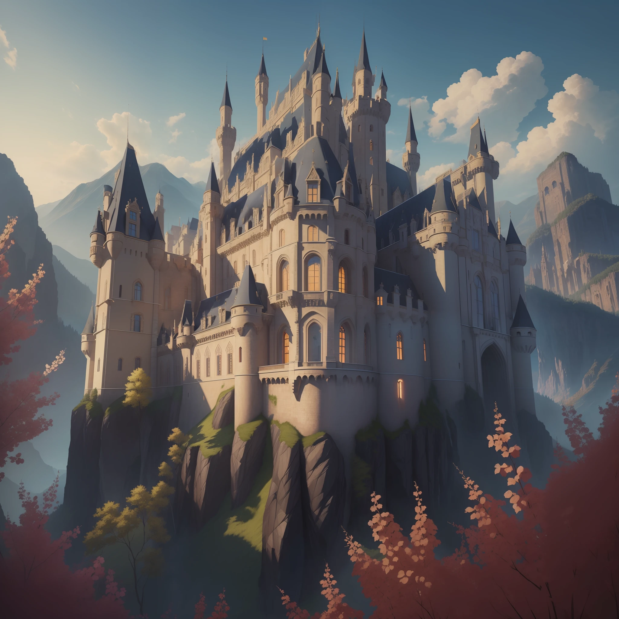 Masterpiece), (Best Quality: 1.05), (Detail: 1.1), (High Saturation: 1.1), (European Castle: 1.2), (Peak: 0.9), (Unique Pattern: 1.1), Luxury Atmosphere, (Majestic: 0.9), (Majestic: 1.1)