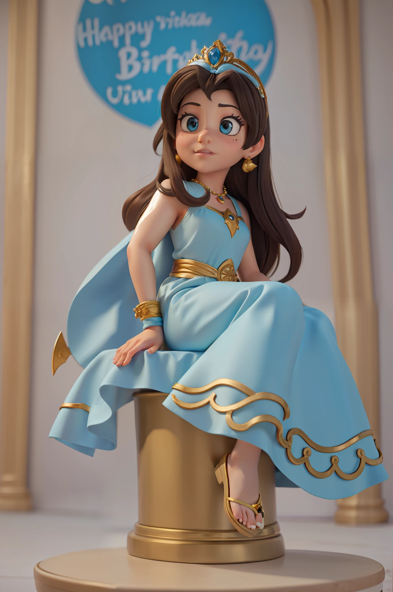 Princess Jasmine of Fisney sitting at a birthday party
