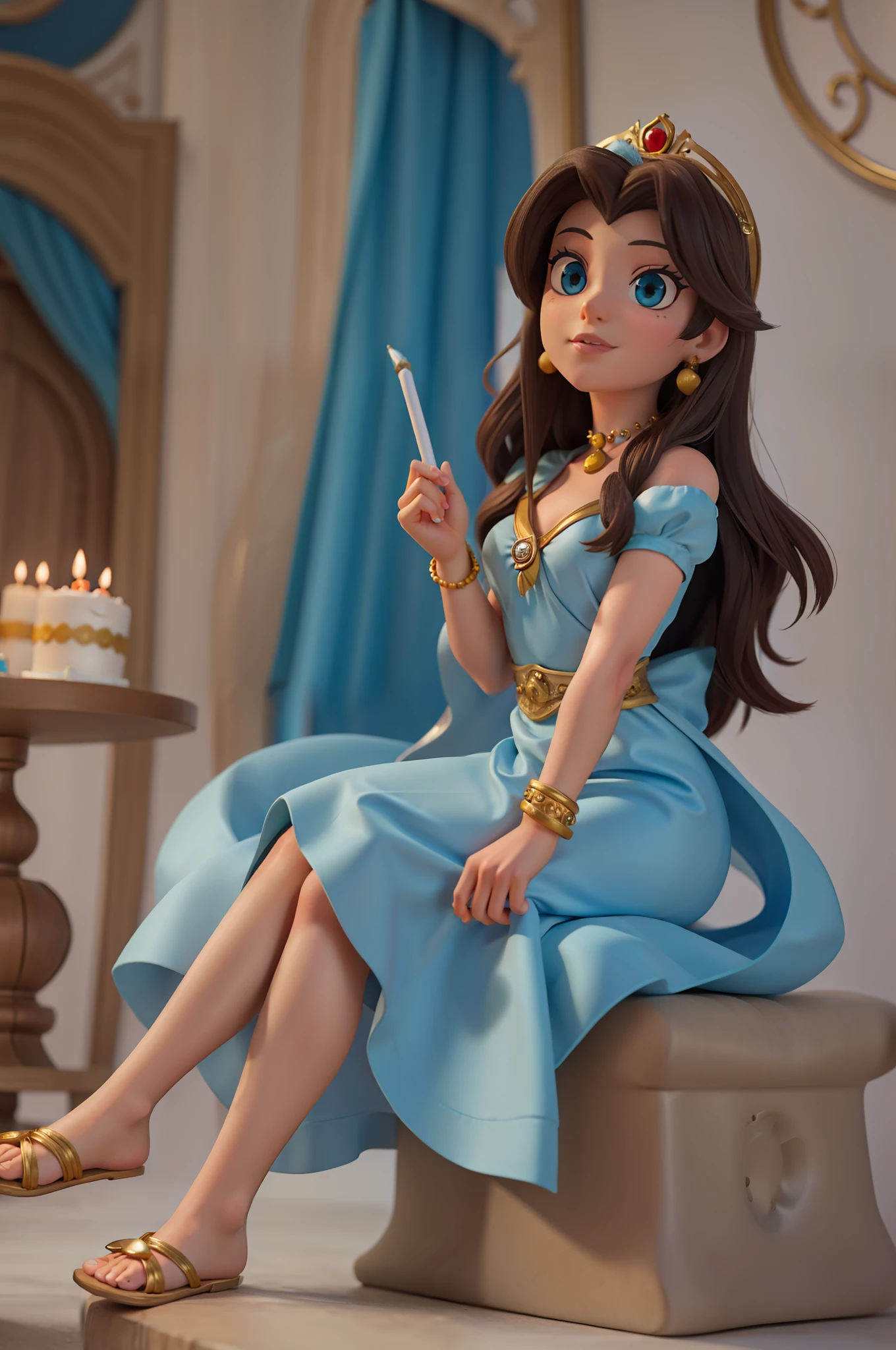 Princess Jasmine of Fisney sitting at a birthday party
