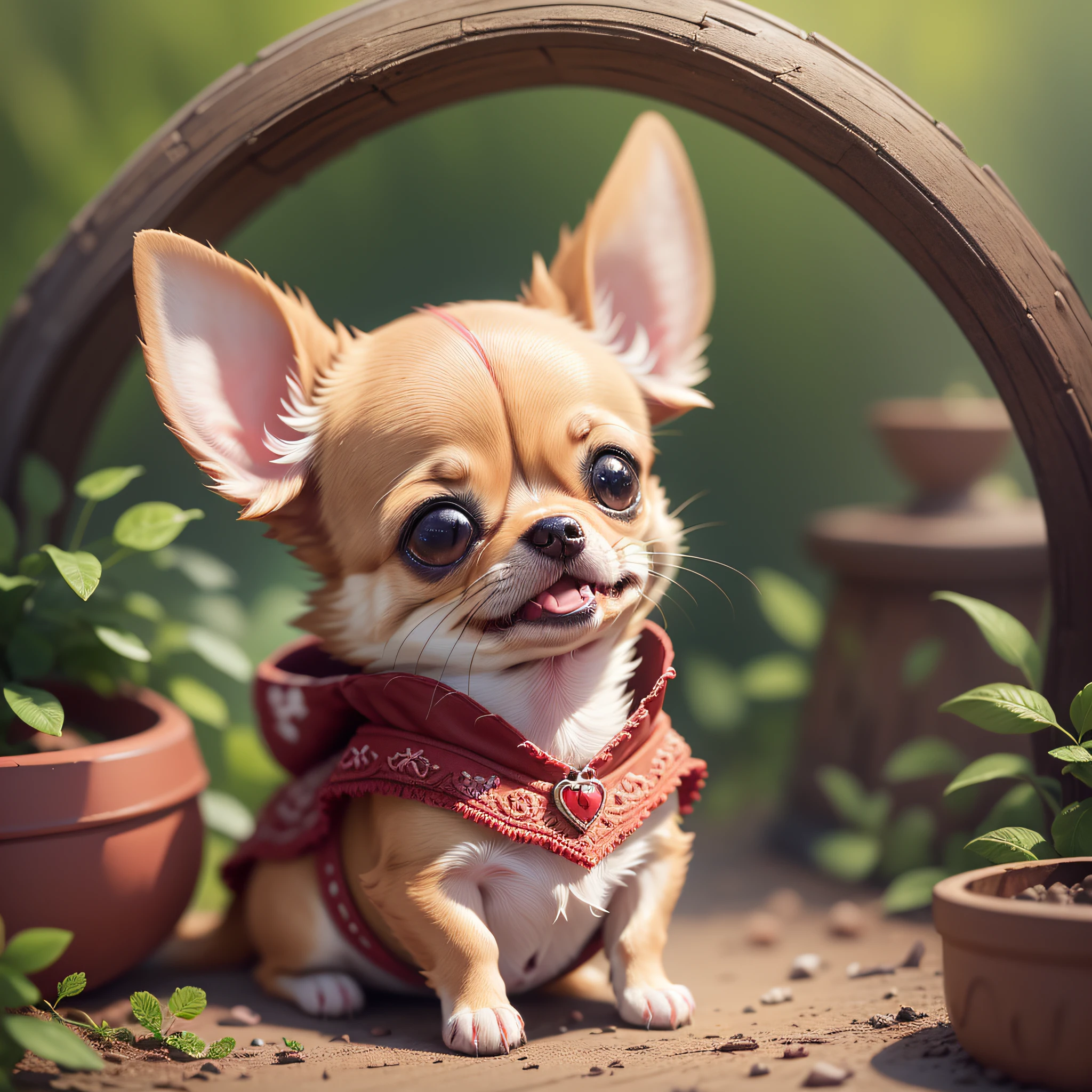 A (cute:1.3) Chihuahua wearing a (cute:1.6)red burrow, (intricate details), hdr, (intricate details, hyperdetailed:1.2), cinematic photo, vignette, centered, octane render, artstation, laughing,funny --auto --s2