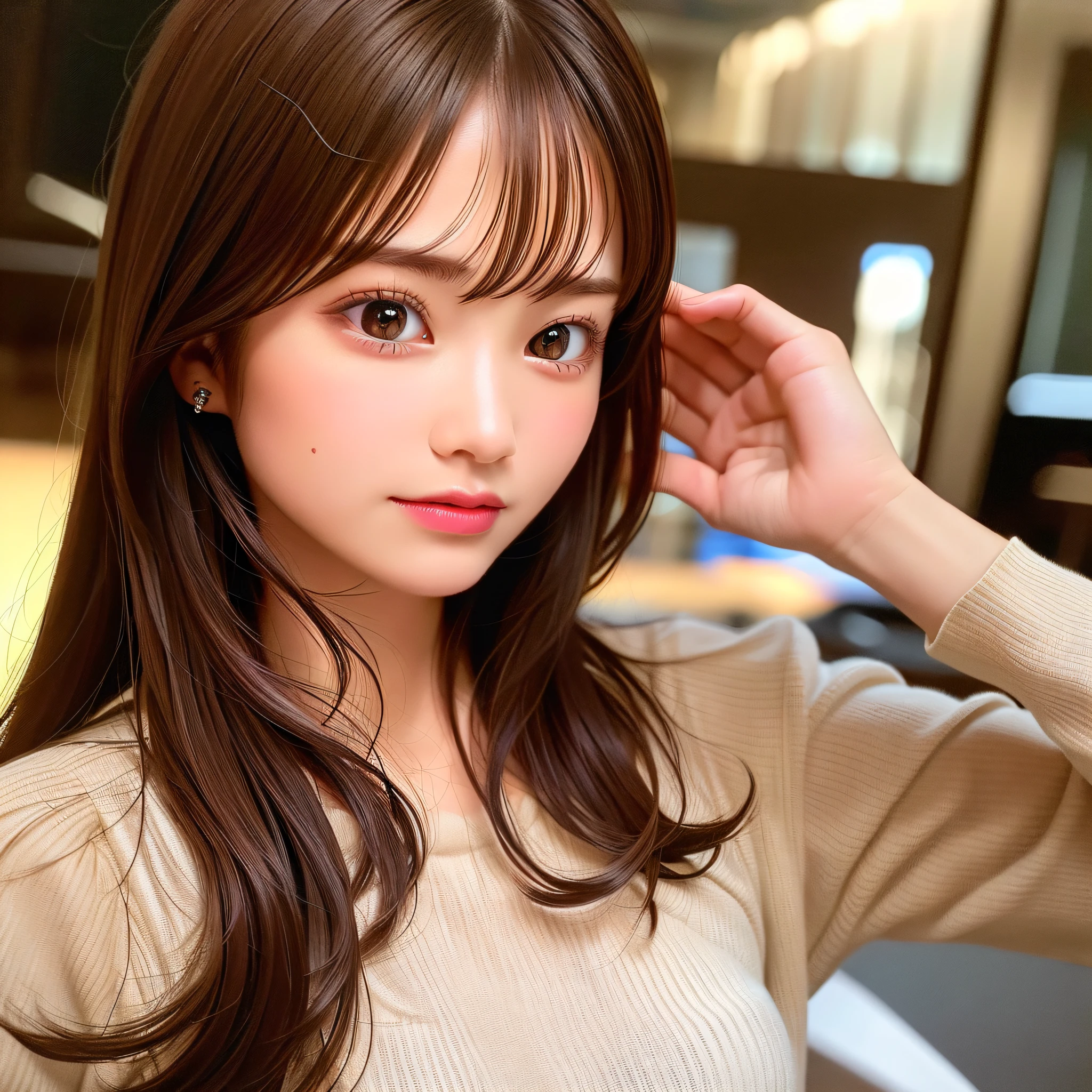 best quality, masterpiece, (realistic:1.2), 1 girl, brown hair, brown eyes,Front, detailed face, beautiful eyes