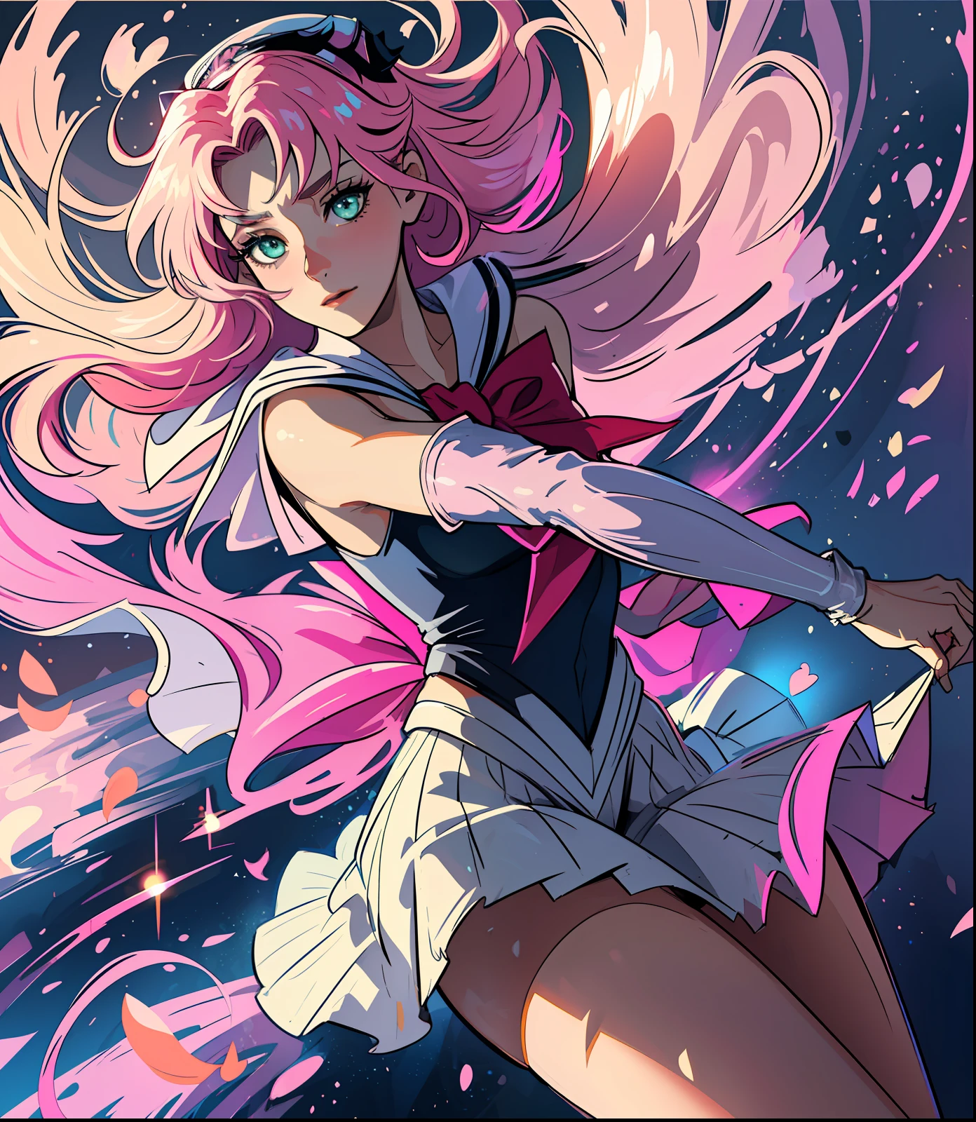 (masterpiece: 1.2, best quality), (beautiful finely detailed eyes: 1.2), (extremely detailed CG unit 8k wallpaper, masterpiece, best quality, ultra-detailed, best shadow), (detailed background), (beautiful detailed face, beautiful detailed eyes), High contrast, (best lighting, an extremely delicate and beautiful),1girl,((splashes of colored paint on transparent background, dulux,)), dynamic angle, beautiful detailed brightness, whole body, Cowboy shot, pink hair, green eyes, Star Guardian, Magic Girl, Sailor Moon