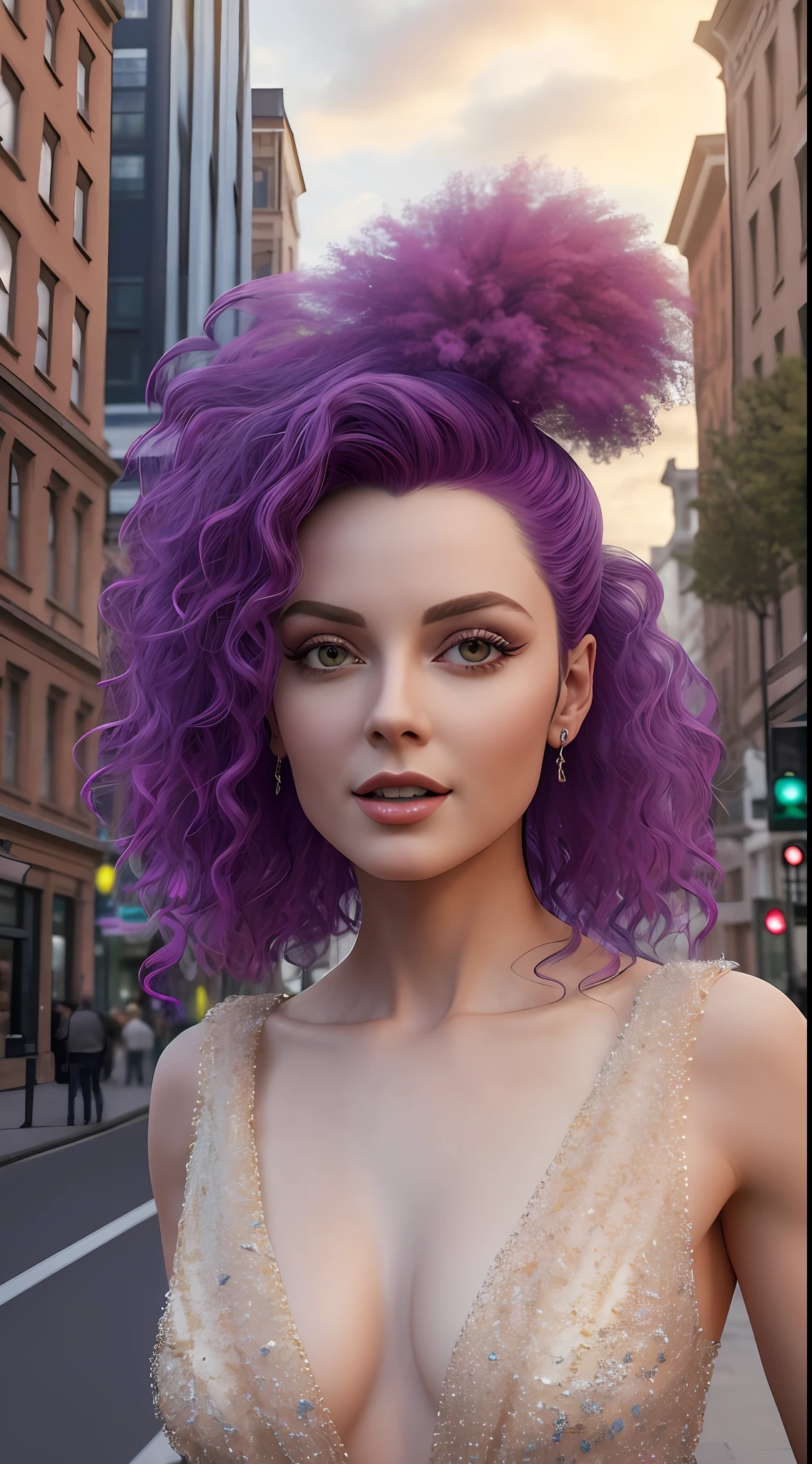 Masterpiece photography, Ultra realistic, 3d, 4k, 12k, hyper realistic, In unexpected places of the city, the beautiful woman emerges, captivating and seductive by her presence. Unconventional: She defies societal norms and embraces her uniqueness, inspiring others to embrace their own individuality.