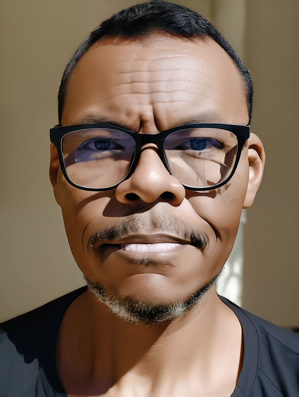 guttonerdvision5, 40-year-old man wearing glasses, realistic lips. The portrait of ((half body)) captures the subject with stunning detail and clarity, showing its unique features and expressions. The image has a high resolution and dynamic range, with a shallow depth of field that draws the viewer's attention to the subject's face. The (((lighting is soft))) expertly used to create a sense of dimensionality by highlighting the subject's skin tones and textures. The composition is well balanced, with the subject positioned off-center and the background providing a subtle but meaningful context. Overall, the image is a true testament to the photographer's skill and artistry