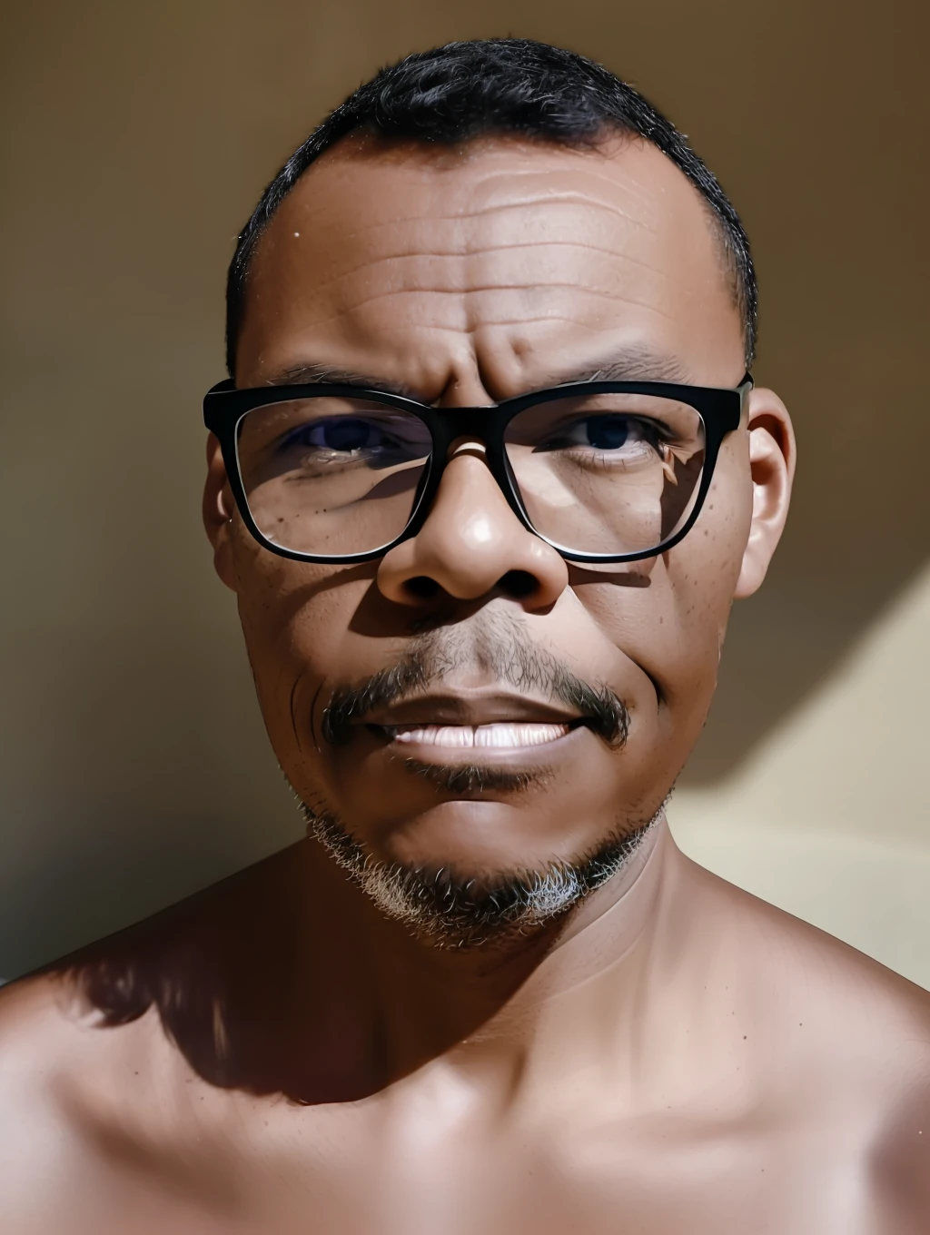 guttonerdvision5, 40-year-old man wearing glasses, realistic lips. The portrait of ((half body)) captures the subject with stunning detail and clarity, showing its unique features and expressions. The image has a high resolution and dynamic range, with a shallow depth of field that draws the viewer's attention to the subject's face. The (((lighting is soft))) expertly used to create a sense of dimensionality by highlighting the subject's skin tones and textures. The composition is well balanced, with the subject positioned off-center and the background providing a subtle but meaningful context. Overall, the image is a true testament to the photographer's skill and artistry