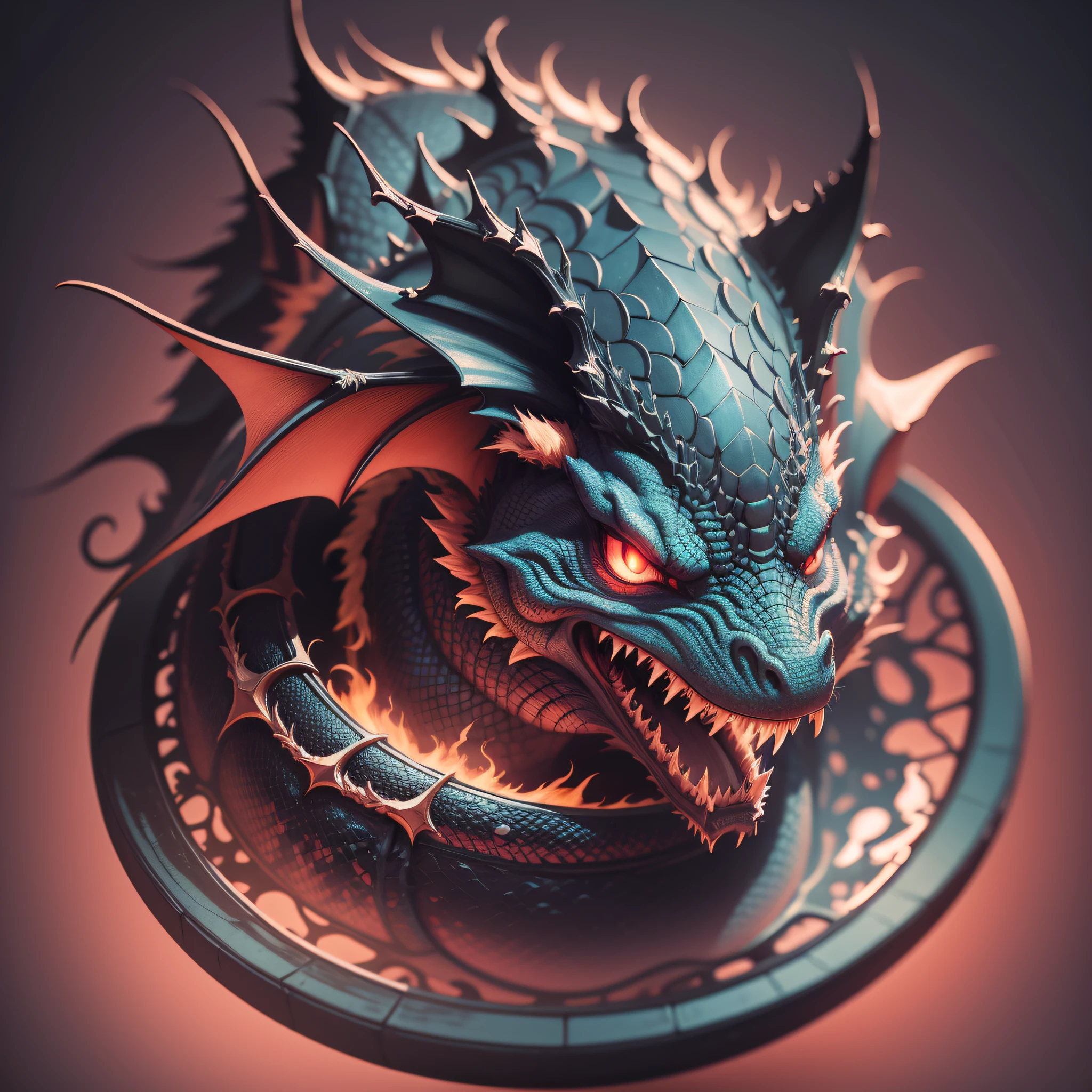 A detailed illustration evil dragon, magic, t-shirt design, red color, black magic splash, dark, gothic, t-shirt design, in the style of Studio Ghibli, tetradic pastel colors, 3D vector art, fantasy art, watercolor effect, bokeh, Adobe Illustrator, hand drawn, digital painting, soft lighting, overhead view, isometric style, retro aesthetic, character focused, 4K resolution, photorealistic rendering, using Cinema 4D