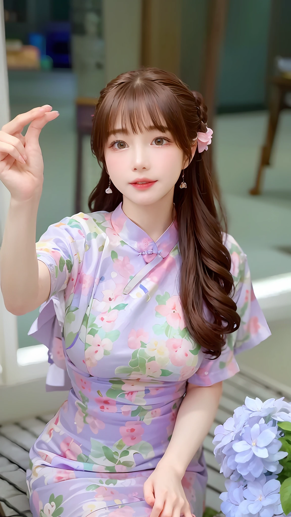 A close-up of a woman in a dress holding flowers, cheongsam, sakimichan, beautiful korean woman, korean girl, Nguyen Jia-beautiful! , chinese girl, chinese dress, lalisa manobal, cute kawaii girl, shaxi, beautiful korean young woman, ulzzang, sung yanjun, chen xintong,
Ultra HD, perfect detail, realistic picture, extreme picture quality, perfect character structure, ultra-wide angle lens, dynamic angle, highest precision, 8k resolution, tone and dark, 8k, Ultra HD, 8K HD-ar 9:16 v1