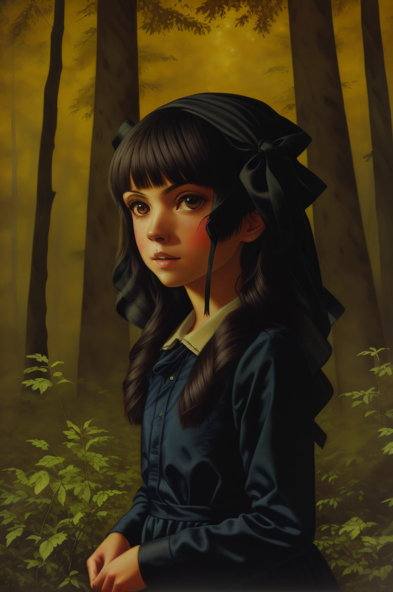 lostgirls, a painting of woman in a scary forest