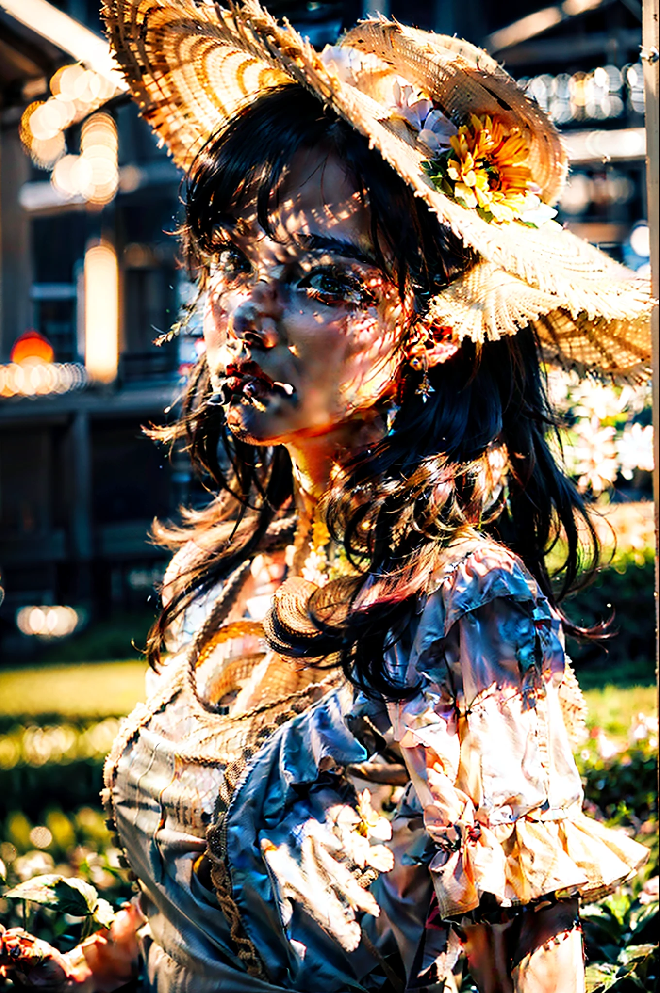 (Extreme Close-up: 1.5), (Face Focus: 2), (Style of???? ??? :1.5),
((Side: 2)), (Girl surrounded by 1 soft_light: 1.5), (Backlight: 1.8), (Lighting), (Flowing Cloth: 1.3), ((Floral_summer_dress: 1.5), (Straw_hat: 1.3)),
(Masterpiece), Real, HDR, High Definition, 8k, Raw Photo, Underwear, Beautiful Girl
ambient occlusion, natural and harmonious composition, warm tones, fine art photography,