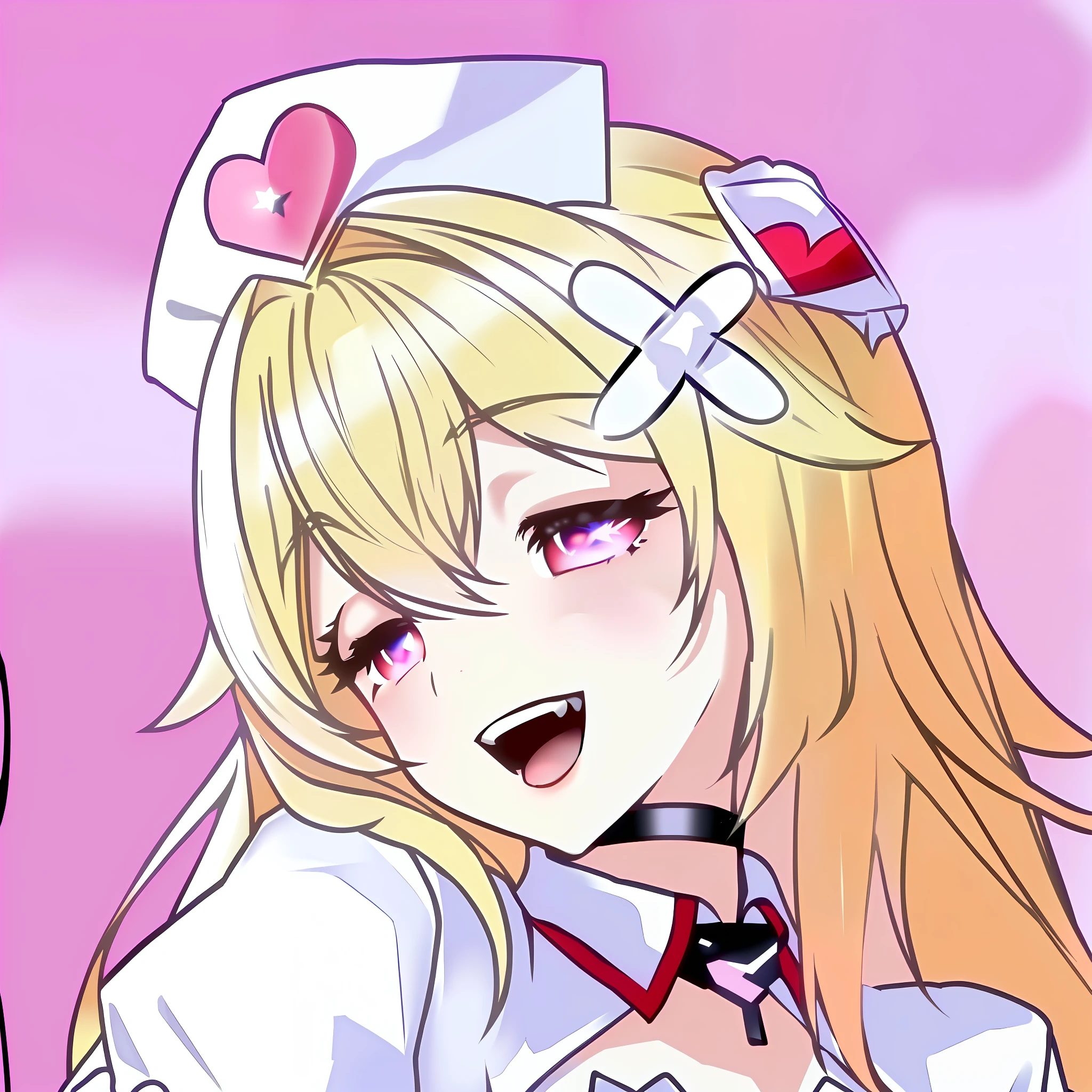 Anime-style nurse girl wearing a nurse's hat and uniform [[[grinning]]]], the identity is a character from the Azure Lane video game, located in the outer province, the whole scene portrays the Azure Lane style, Lolish with a happy giggle, and other characters join in, including Moe Yan Dere, Ahgao, Baibi, Loli, Marisa Kiriba, etc., a static picture.