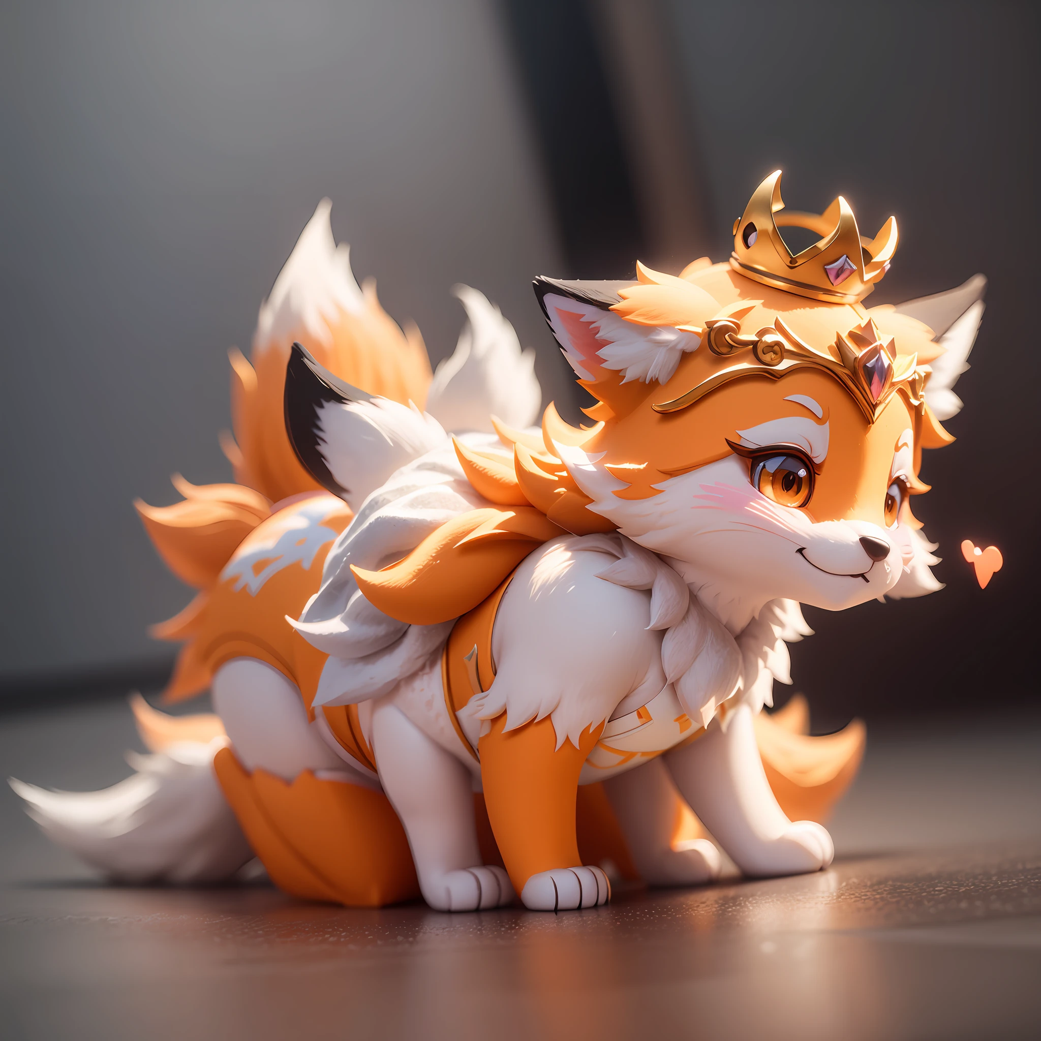Tiny and fluffy isometric fox emoji, soft and soft lighting, with soft pastel colors, 3D icon clay rendering, 120 mm lens, 3D blender rendering, polycount trend, modular constructivism, orange background, physical-based rendering, centralized, using ballet tutu, princess crown