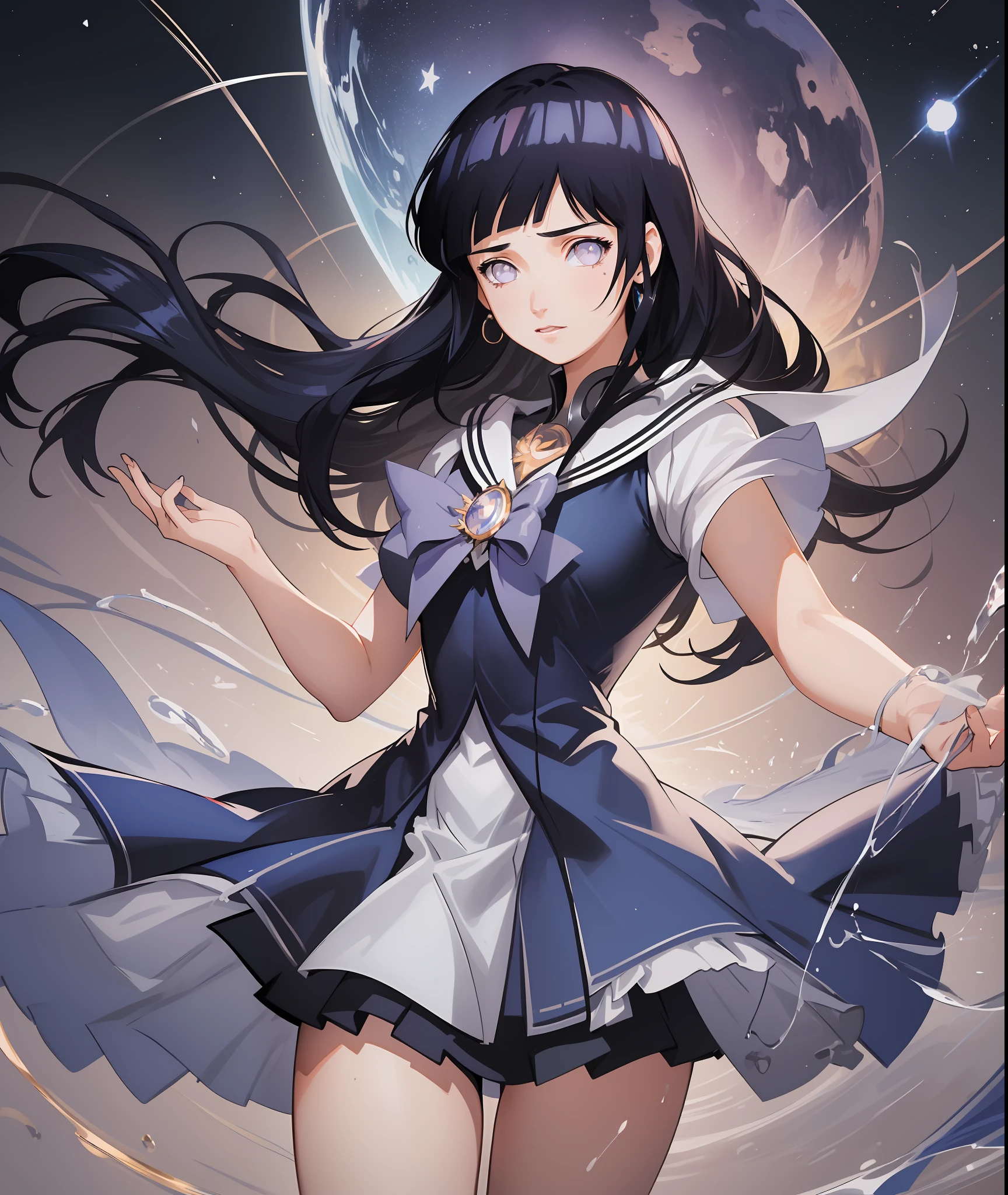 (masterpiece: 1.2, best quality), (beautiful finely detailed eyes: 1.2), (extremely detailed CG unit 8k wallpaper, masterpiece, best quality, ultra-detailed, best shadow), (detailed background), (beautiful detailed face, beautiful detailed eyes), High contrast, (best lighting, an extremely delicate and beautiful),1girl,((splashes of colored paint on background in space, dulux,)), dynamic angle, beautiful detailed brightness, whole body, Cowboy shot, black hair, gray eyes, Star Guardian, Magic Girl, Sailor Moon, Full Body
