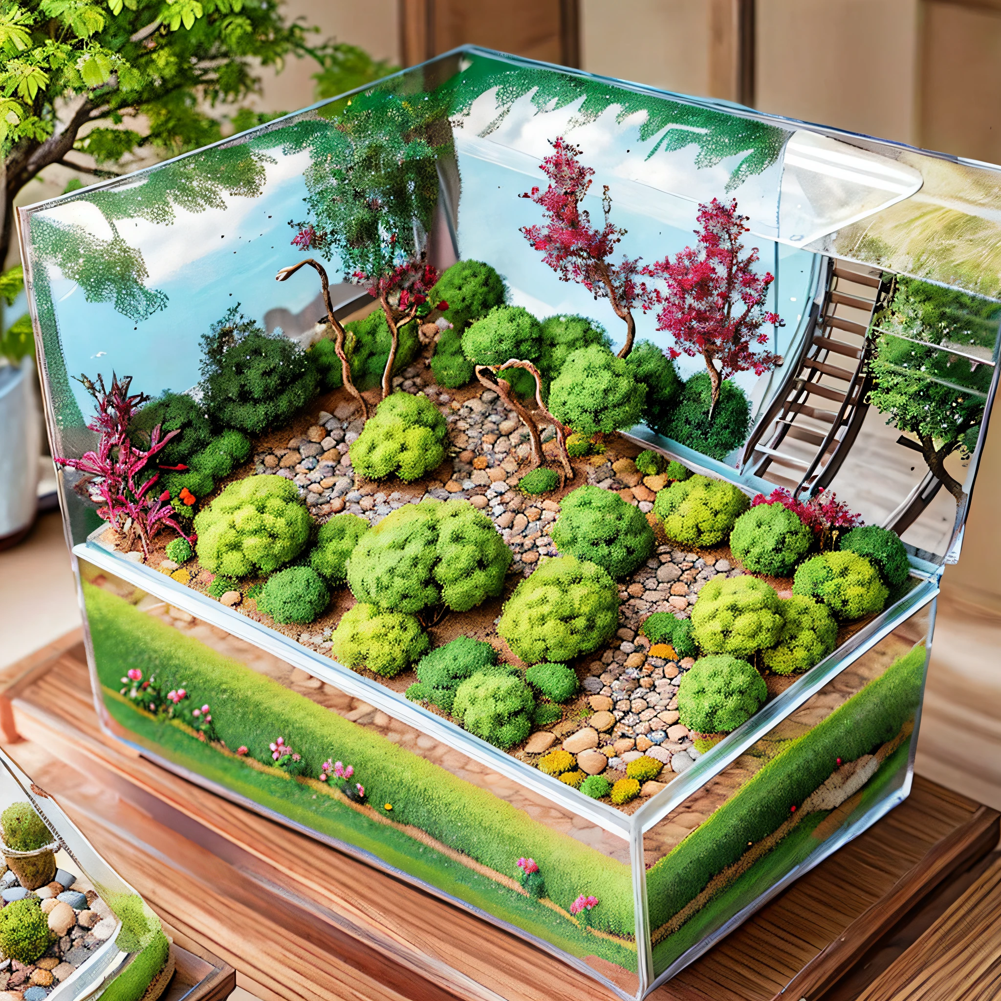 Miniature bonsai landscape with dolls above --auto --s2