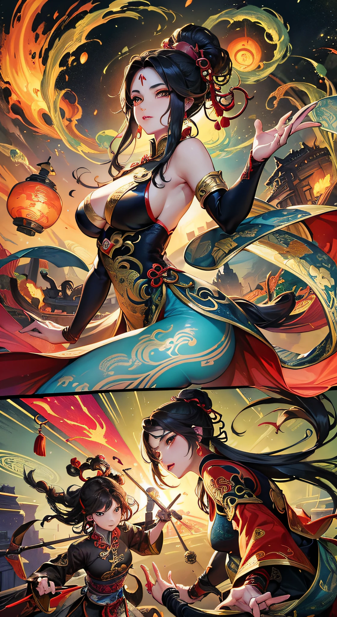 Amazing epic ancient Chinese theme, ink style, fantasy style, martial arts style, outer space, universe, Chinese dragon, Chinese fairy tale, highly detailed, dynamic, expressive, clean lines, movie, stunning --auto --s2