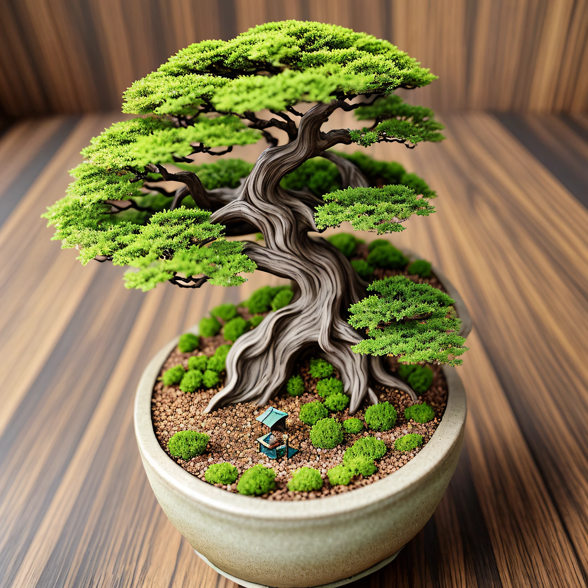 Miniature bonsai landscape with dolls above --auto --s2
