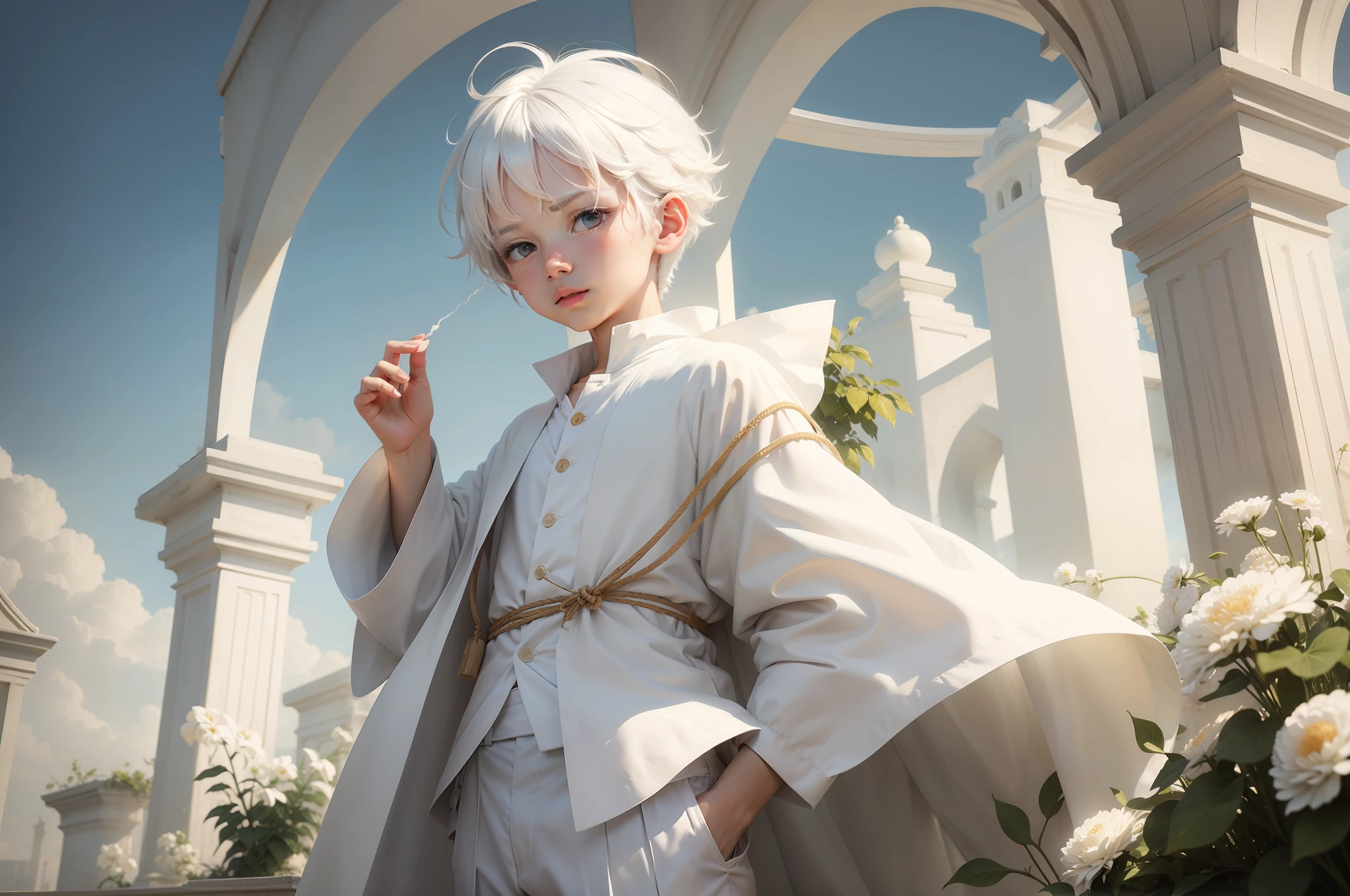 Boy in white clothes and white hair