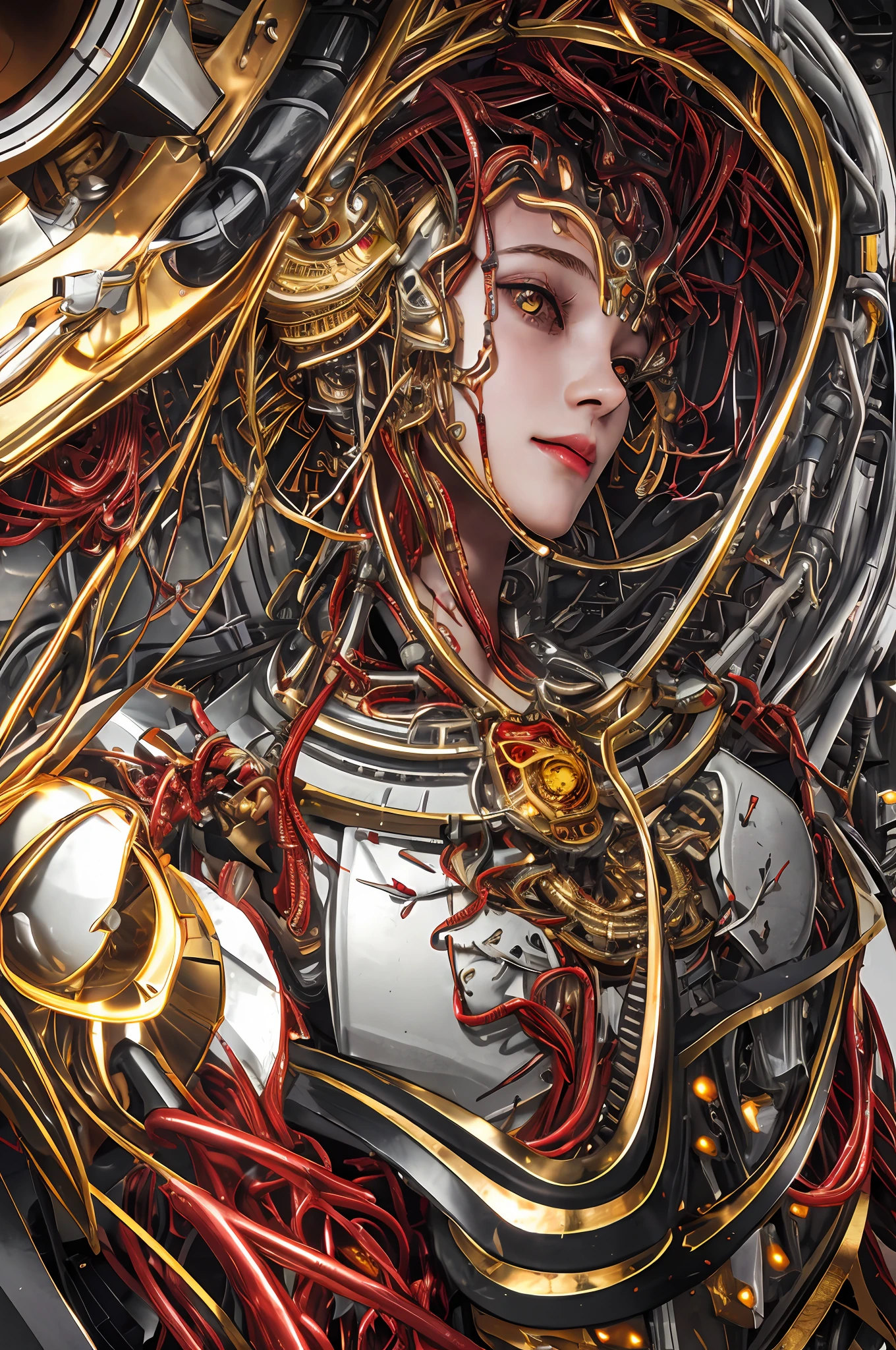 1. Mechanical Girl, (Ultra-realistic Detail)), Portrait, Global Illumination, Shadows, Octane Rendering, 8K, Ultra Sharp, Metal, Intricate Ornament Details, Cold Colors, Egyptian Details, Very Intricate Details, Realistic Light, CGSoation Trends, Glowing Eyes, Facing the Camera, Neon Details, Mechanical Limbs, blood vessels connected to the tube, mechanical vertebrae attached to the back, mechanical cervical attachment to the neck, sitting, wires and cables connecting to the head, Evangelion, small LED lamps,