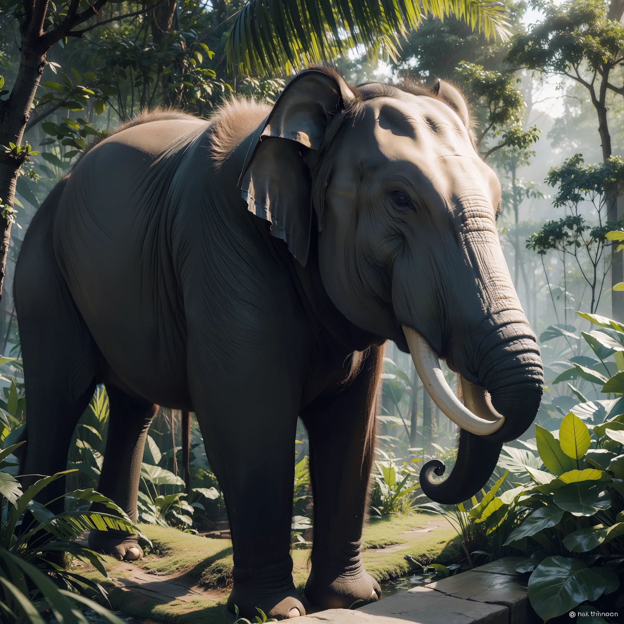 (Best Quality), (Masterpiece), Asian elephant, rainforest, highest detail, realistic, real photo