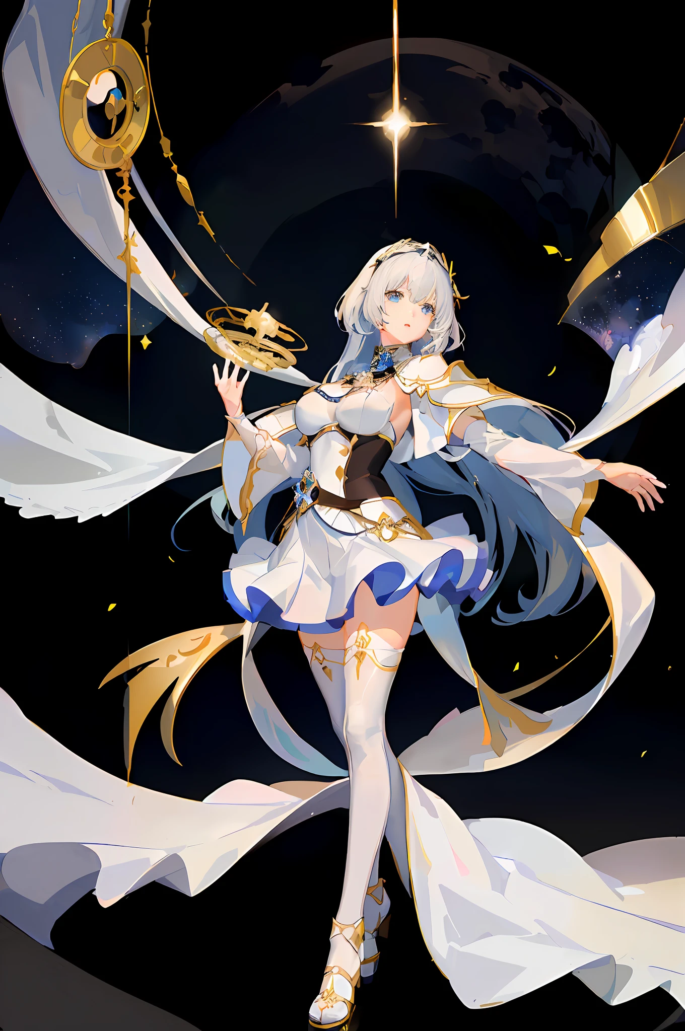 anime girl with long white hair and blue eyes in a white dress, anime goddess, beautiful celestial mage, knights of zodiac girl, cushart krenz key art feminine, keqing from genshin impact, portrait knights of zodiac girl, ayaka genshin impact, white haired deity, genshin, as a mystical valkyrie, high detailed official artwork, angel knight girl