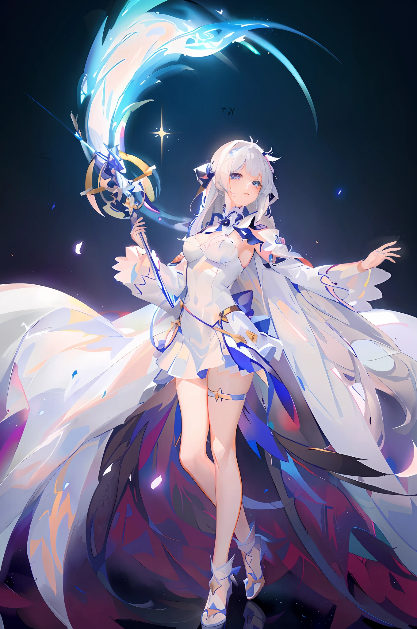 anime girl with a sword and a dress with feathers, white haired deity, beautiful celestial mage, anime goddess, anime art wallpaper 8 k, best anime 4k konachan wallpaper, trending on artstation pixiv, keqing from genshin impact, anime art wallpaper 4k, anime art wallpaper 4 k, ayaka genshin impact, digital art on pixiv