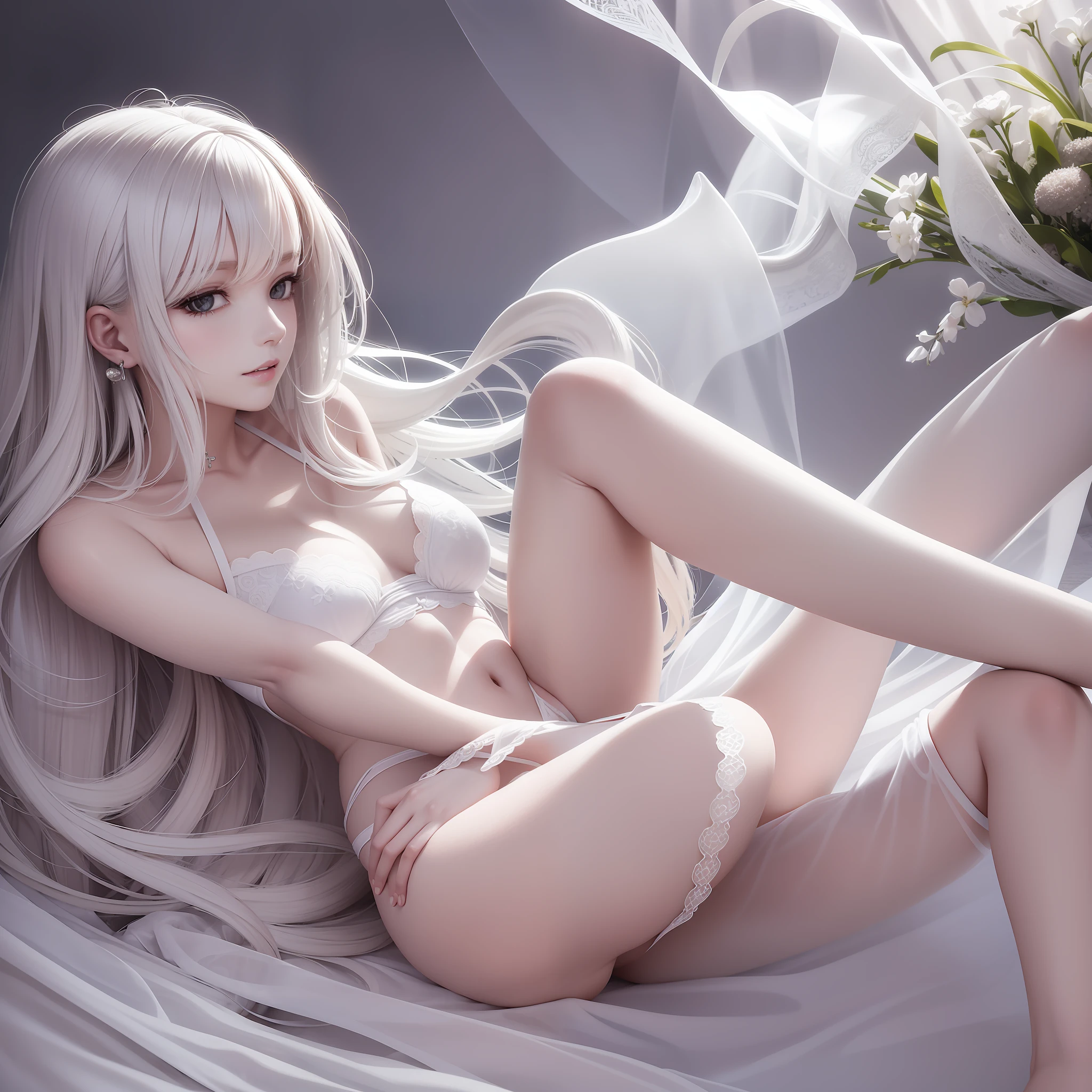there is a woman laying on a bed with her legs crossed, smooth translucent white skin, beautiful slim legs, very beautiful slim legs, detailed shot legs-up, very beautiful long slim legs, long thin legs, beautiful leg, beautiful legs, elegant legs, legs visible, long legs, elegant seducing pose, pale milky white porcelain skin, sitting on edge of bed --auto --s2