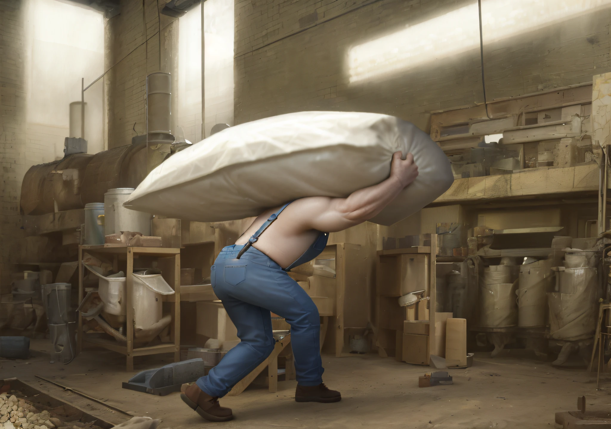 A fat ??? carrying a big bag of wheat in the factory, carrying a bag of marijuana, Sergei Kolesov, Pixar. Octane rendering, inspired by Craig Davidson, Safe at Work. CGsociety, Worksafe.cgsociety, Pixar Renderman Render, Pixar Octane render, render in Pixar, Rolands Zilvinskis 3D rendering art, commercial illustration, 3D epic illustration