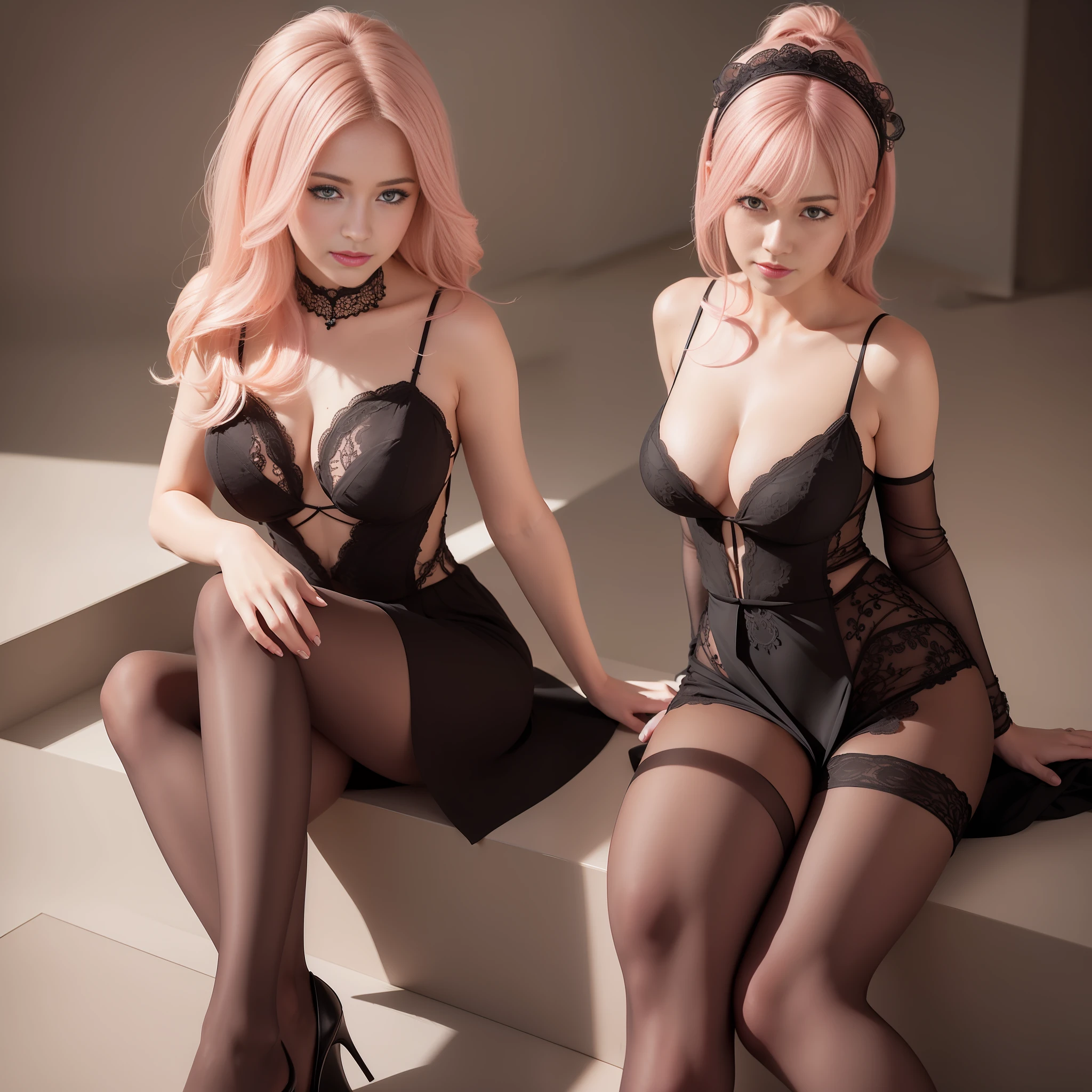 Delicate facial features, chest, professional suit, black hip skirt, black pantyhose, high heels, sitting, full body portrait, office, (masterpiece: 1.4, best quality), (intricate details), Unity 8k wallpaper, super detailed, beautiful and beautiful, perfect lighting, (1 girl), (pink hair, dark eyes, medium breasts), dynamic pose, dynamic angle, lipstick, medium breasts, detailed background, realistic, solo, perfect detail face, detailed eyes, high detail, blush, hair accessories, smiles