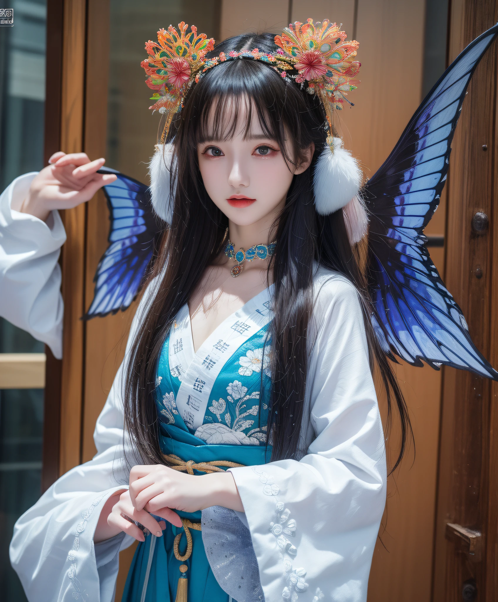 (8k, RAW photo:1.2), best quality, ultra high res, dramatic angle, (fluttered detailed color splashs), (illustration), (((1 girl))), (long hair), (rain:0.9), (headdress: 1.4), there is an ancient palace next to the girl, Hanfu, (emphasis), Color ink painting, (splash color), splash color, (((colorful))), (sketch: 0.8), Masterpiece, best quality, beautiful painted, highly detailed, (denoising:0.6), [splash ink], ((ink refraction)), (beautiful detailed sky), moon, highly, detailed, (masterpiece, best quality, extremely detailed) CG unity 8k wallpaper, masterpiece, best quality, super detailed), (garlic), ((normal hands))))