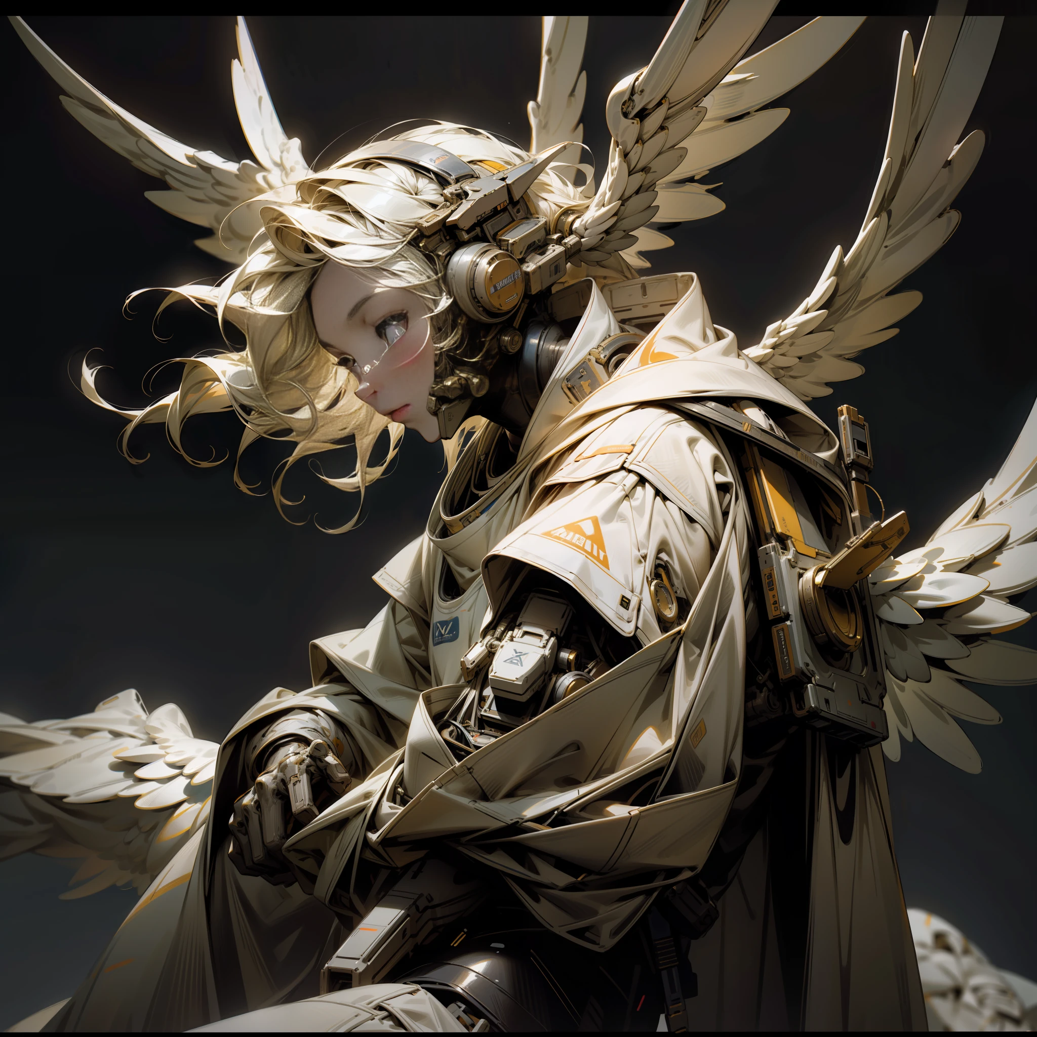 Astronaut in outer space, behind angel wings, spacesuit, white big angel wings, the person can be seen completely, the face is not visible wearing a helmet (masterpiece, best quality, super detailed, best shadow), (detailed background, dark fantasy), (beautiful detailed face), high contrast, (best lighting, very gentle and beautiful), ((cinematic light)), colorful, hyper-detailed, dramatic light, complex details,