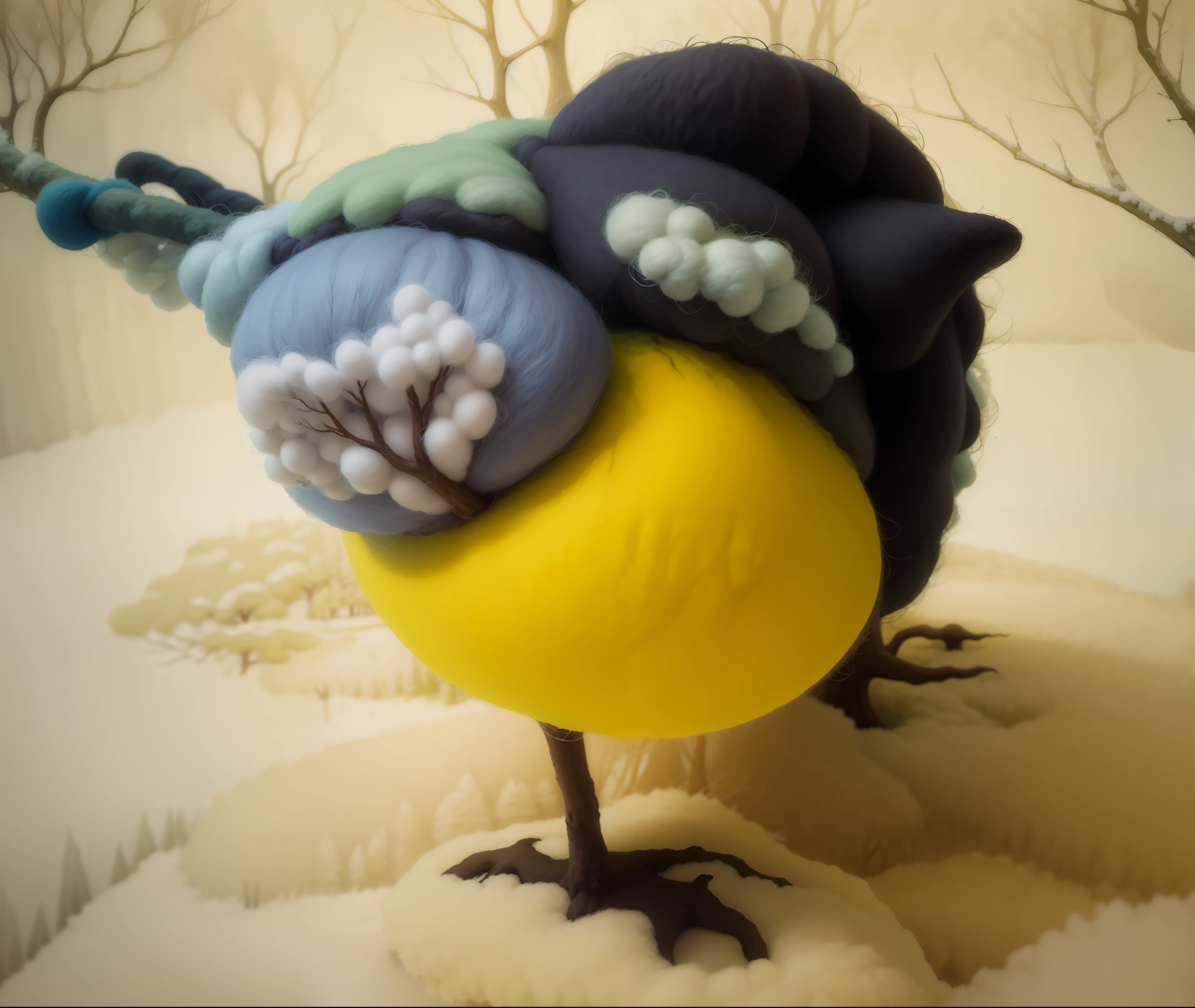 (Wool felting), ((high detail)), (((background trees and forest))).