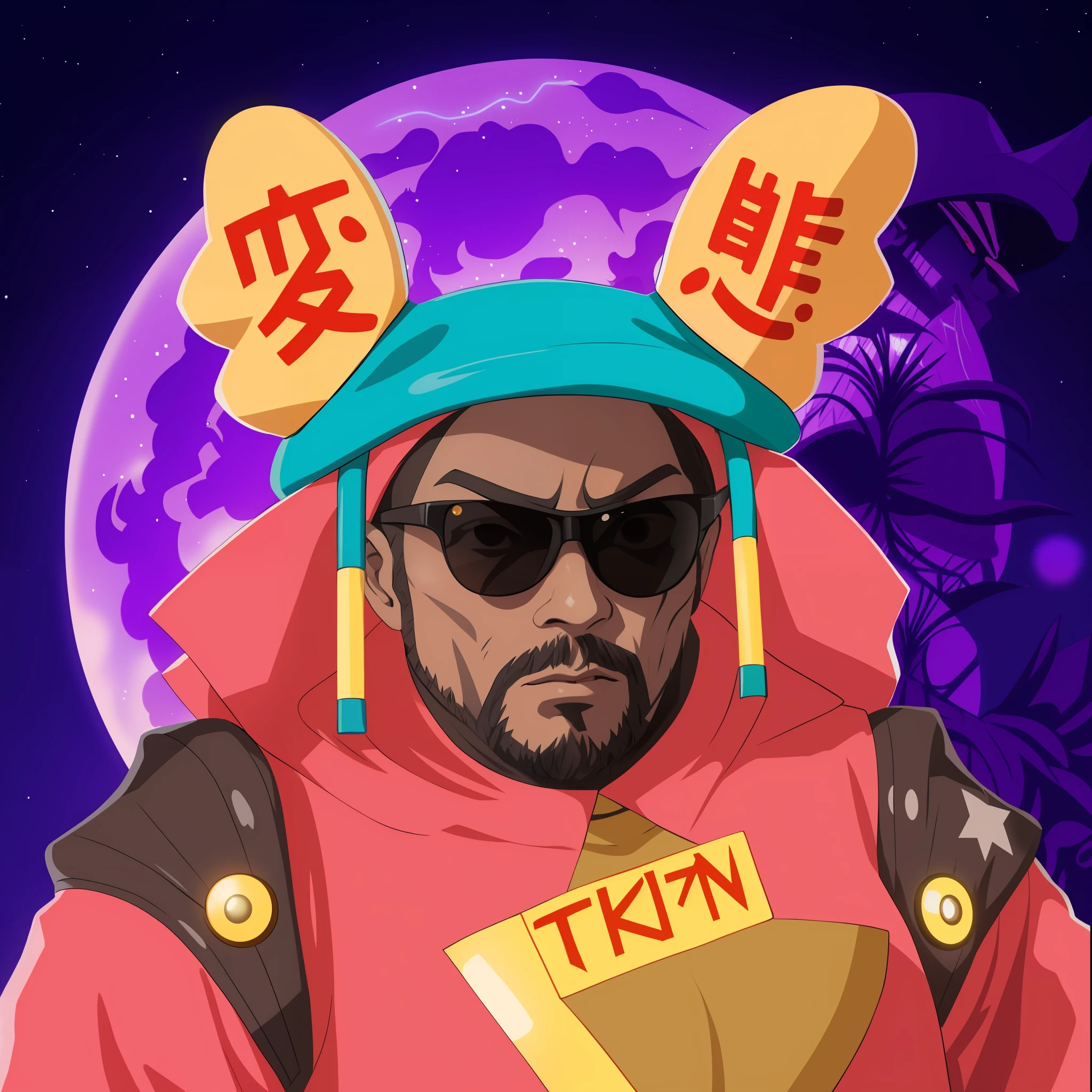 there is a man wearing a hat and sunglasses with a star on it, tekkon kinkret, tekkon kinreet, tpose, profile picture 1024px, tokusatsu suit vaporwave, inspired by Kanbun Master, thertrevkaiser, takeyuki kanda, discord profile picture, as a character in tekken
