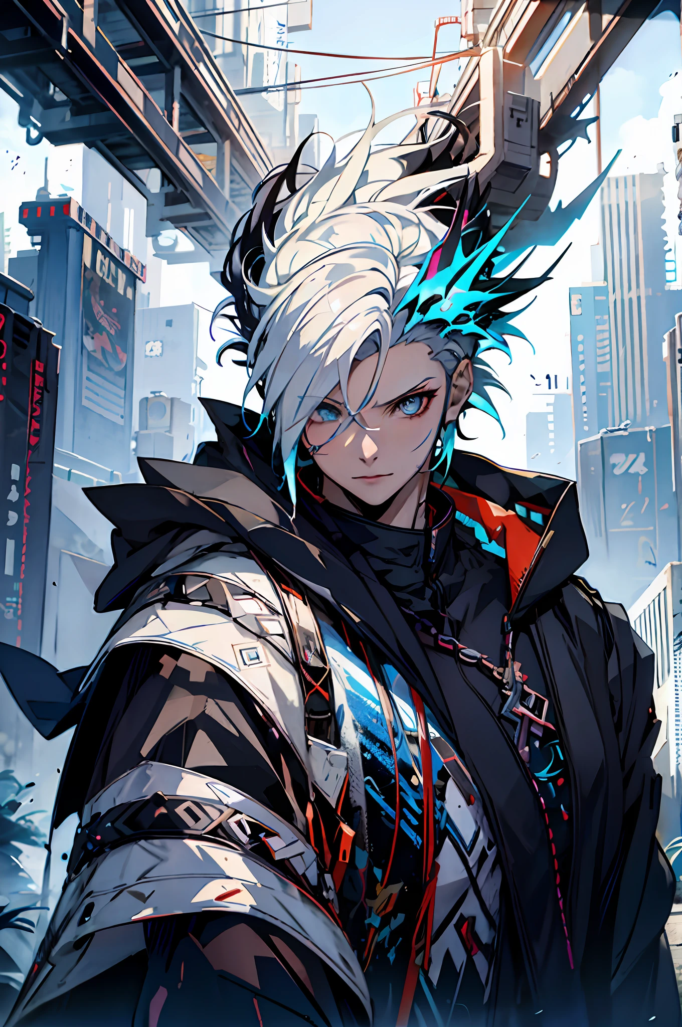 anime character with white hair and blue eyes in a city, digital cyberpunk anime art, badass anime 8 k, best anime 4k konachan wallpaper, anime style 4 k, digital cyberpunk - anime art, anime art wallpaper 8 k, anime wallpaper 4 k, anime wallpaper 4k, anime art wallpaper 4k, anime art wallpaper 4 k, anime cyberpunk art