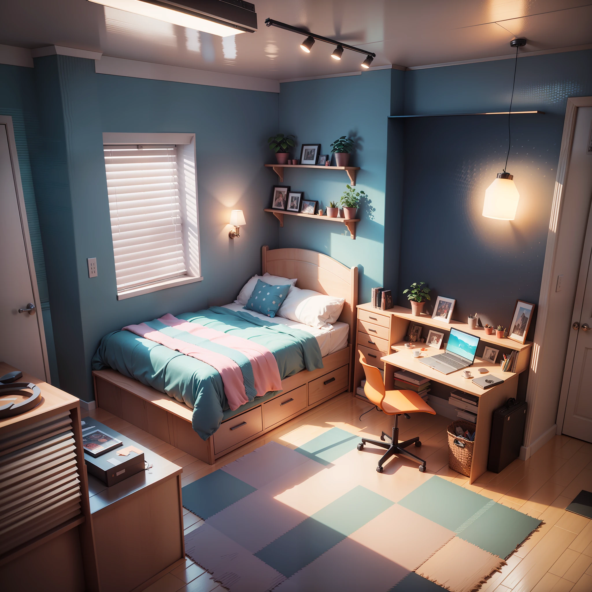 "Isometric style, stylized 3D rendering, accurate 120 degrees in a small room, art gathering, adding stylized 3D scenes, omnidirectional rendering." --auto --s2