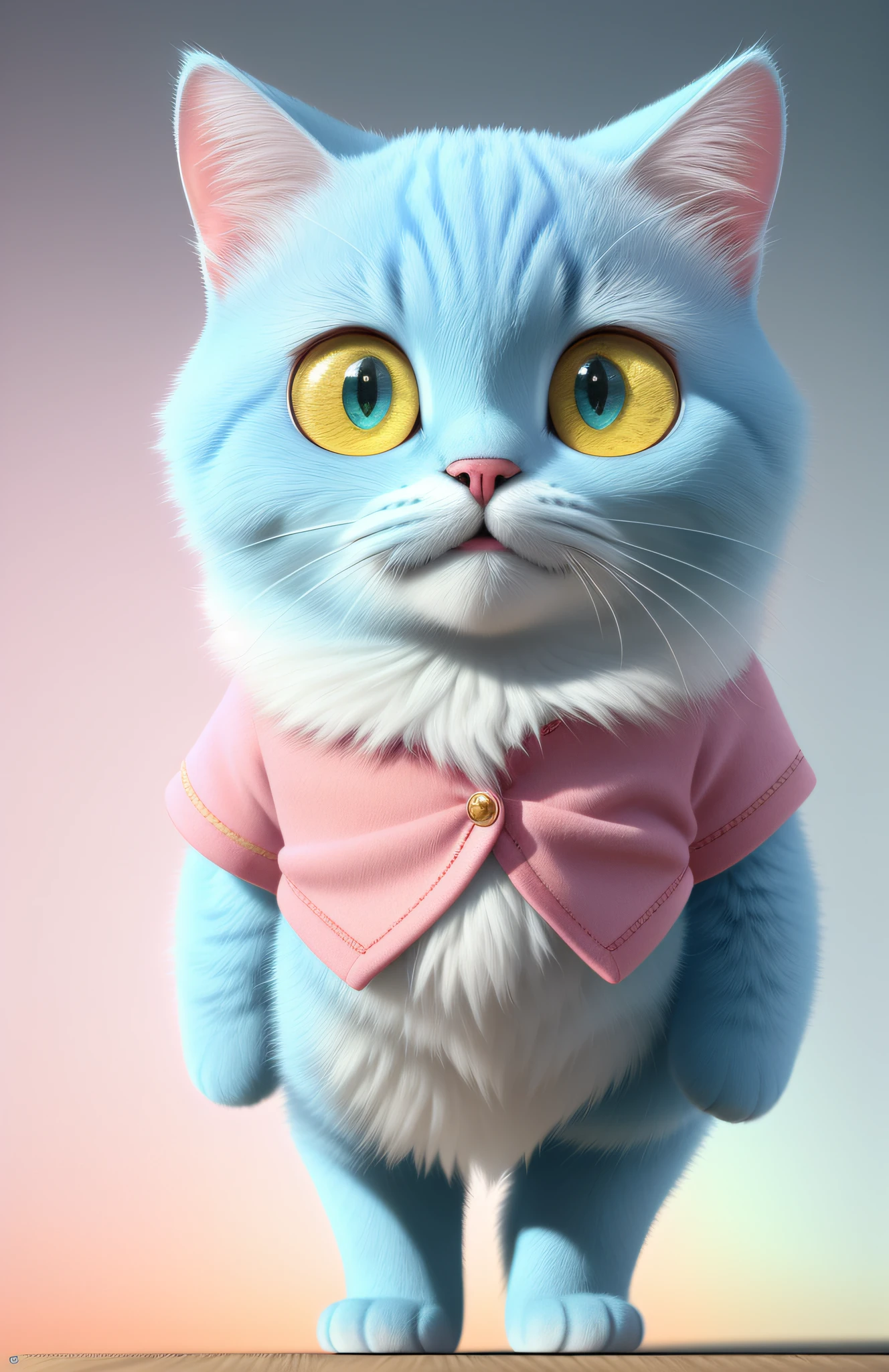 (masterpiece), (best quality), (ultra-detailed), (full body: 1.2), Super cute, Pixar, cat in pajamas, Big and bright eyes, Cute, Smile, Delicate and thin, Fairy tales, Incredibly high detail, Pixar style, pastel color palette, natural light, simple background with pure colors, Octane rendering, trend on Artstation, gorgeous, ultra wide angle, 8k, HD, realistic
