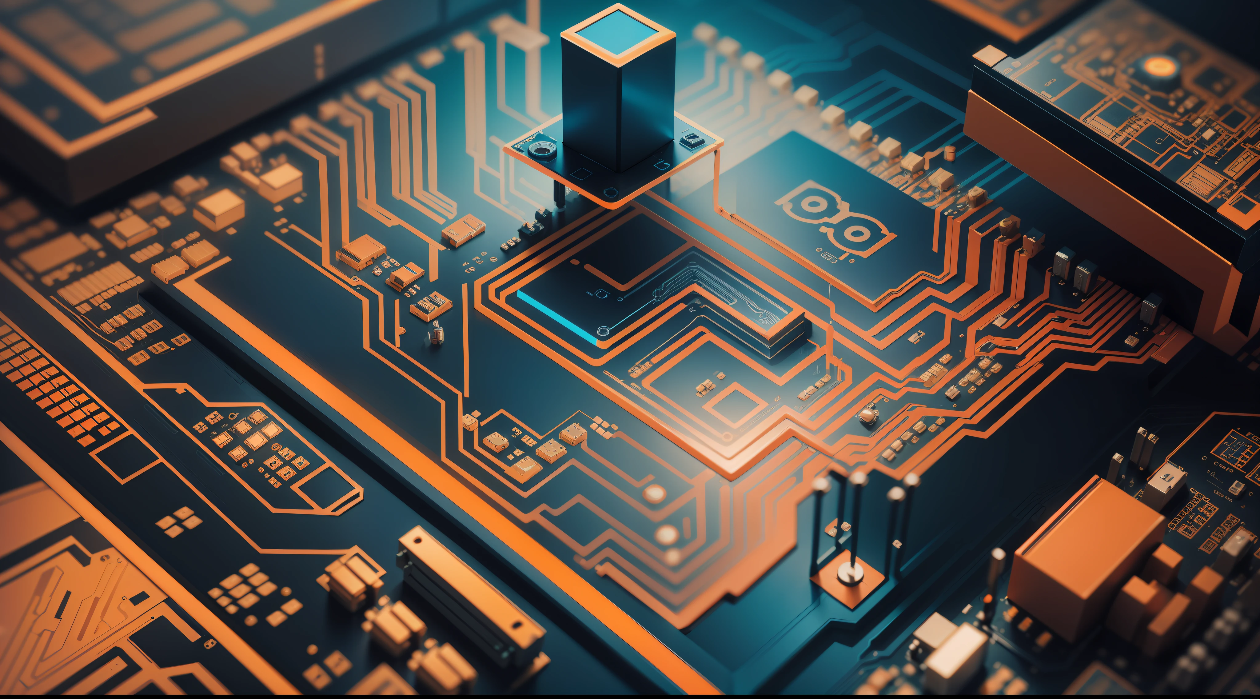 Orange, blue technology background/Orange and blue technology background circuit board and code