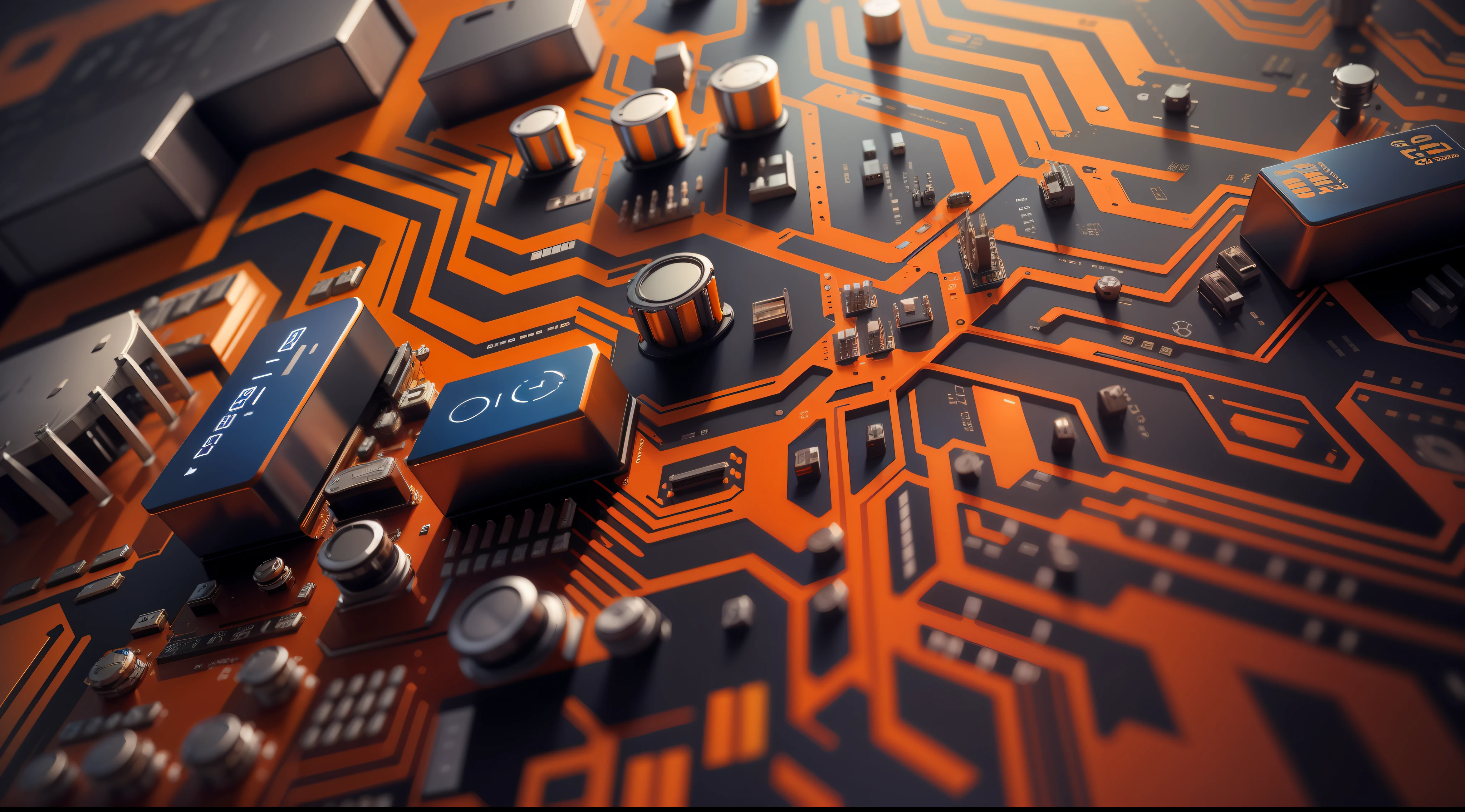 Orange, blue technology background/Orange and blue technology background circuit board and code